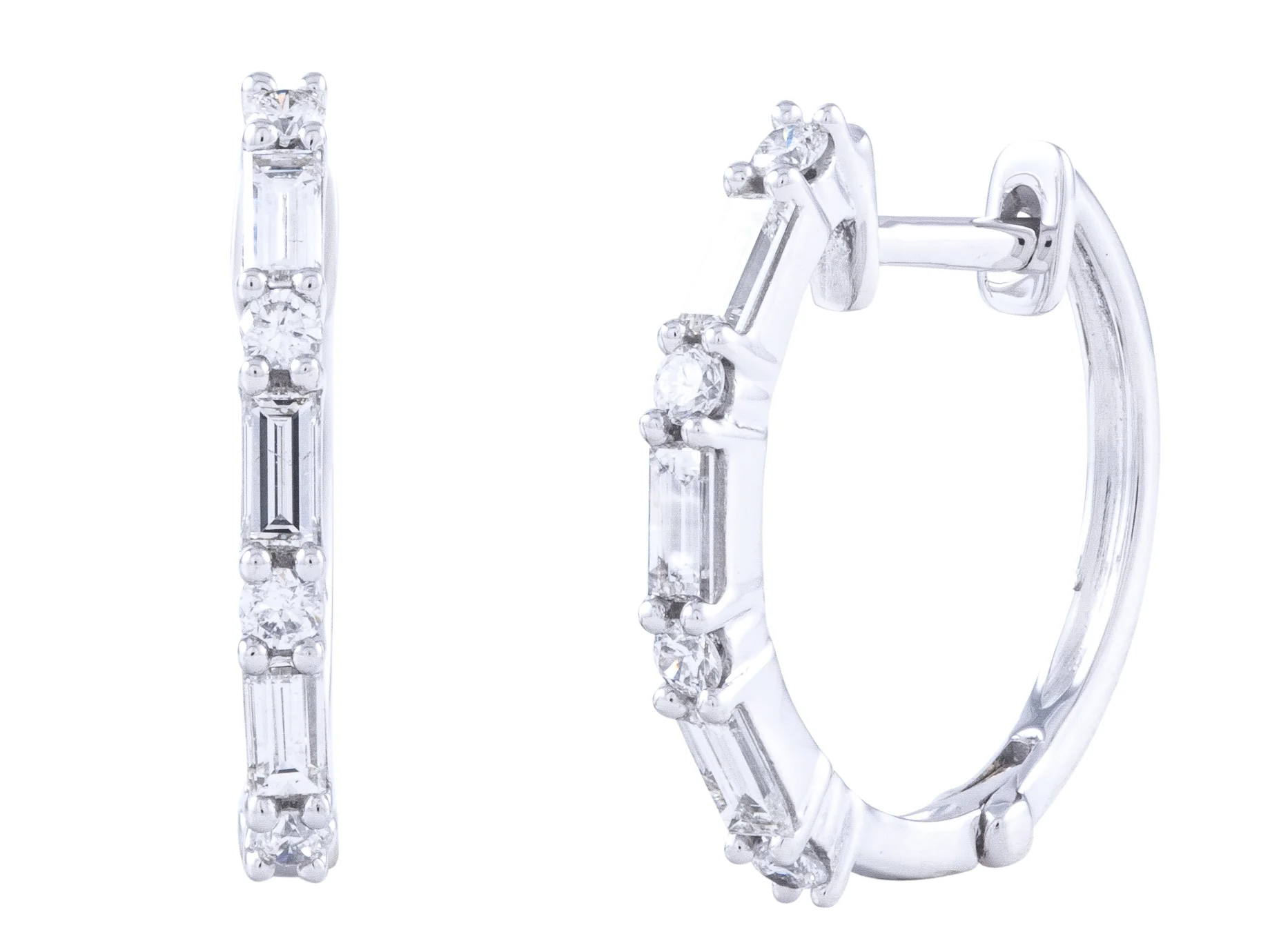 0.29 ct Baguette Diamond Huggie Hoop Earrings in 14kt White Gold