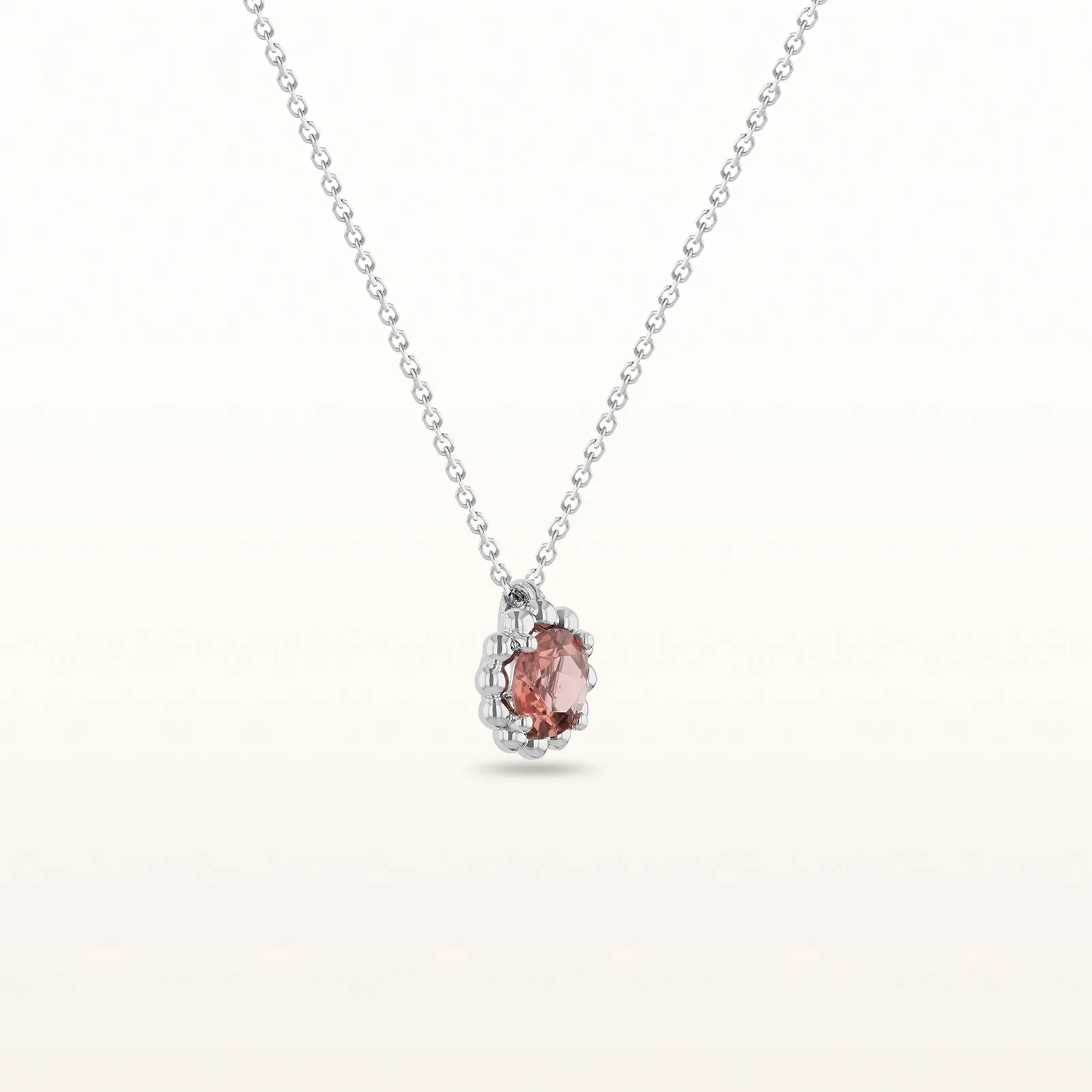 0.80 ct Pink Tourmaline Beaded Halo Pendant in 14kt White Gold - Image 2