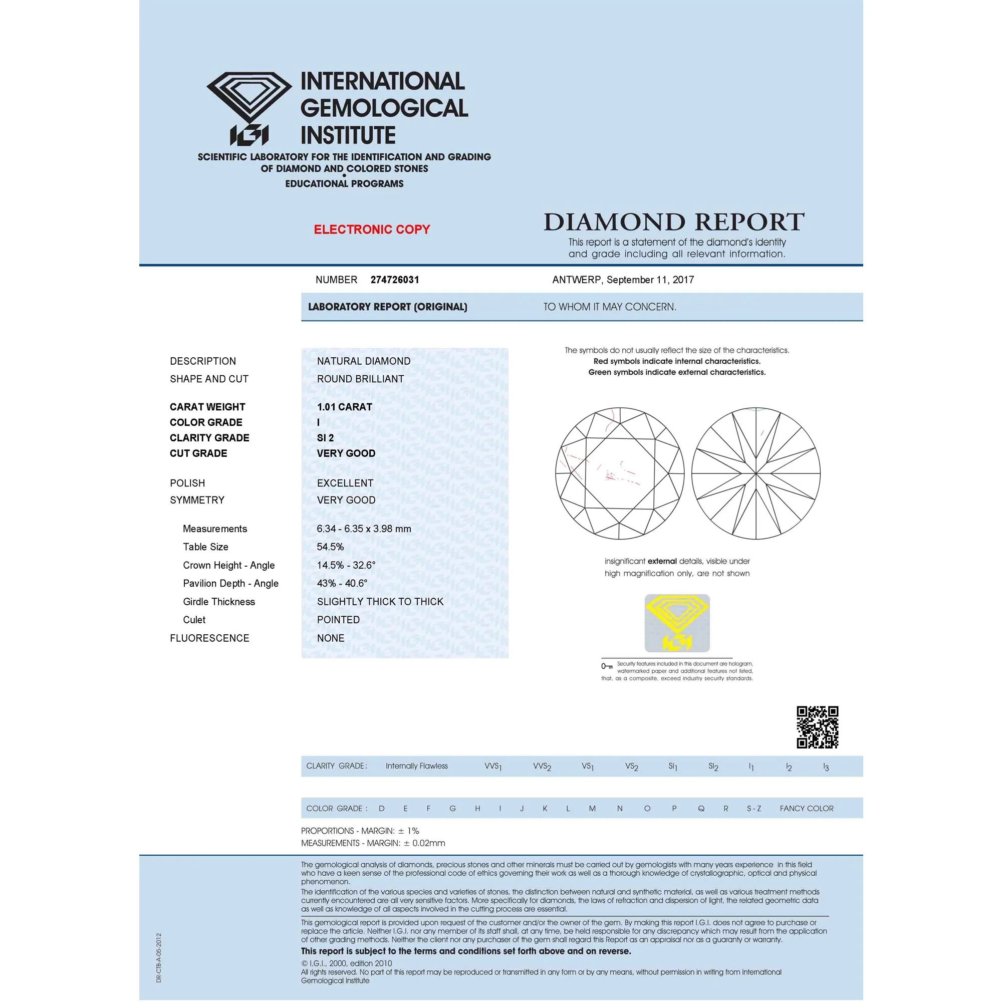 1.01 Carat I Color SI2 Clarity IGI Certified Natural Round Brilliant Cut Diamond - Image 4