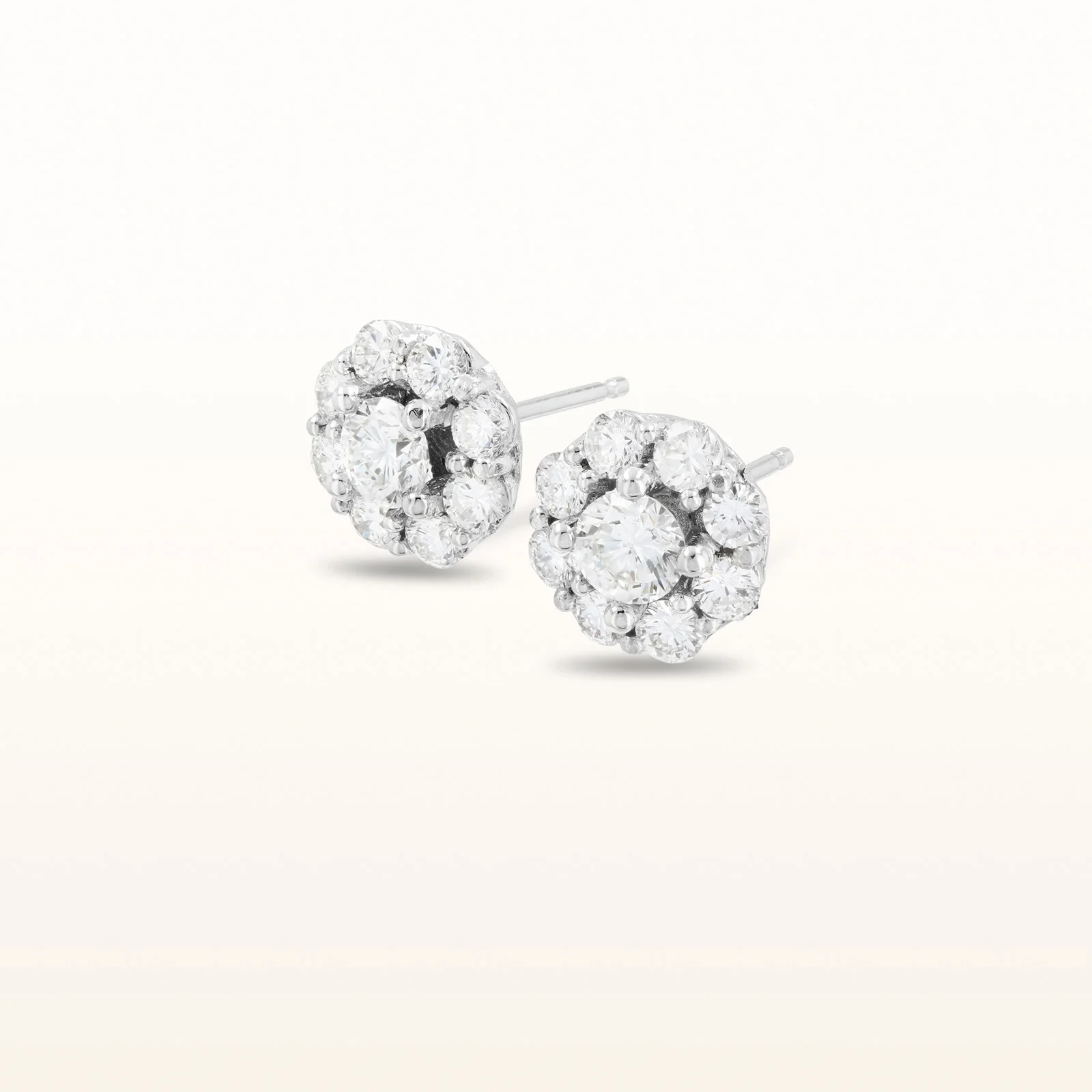 1 1/3 ctw Round Diamond Halo Earrings in 14kt White Gold