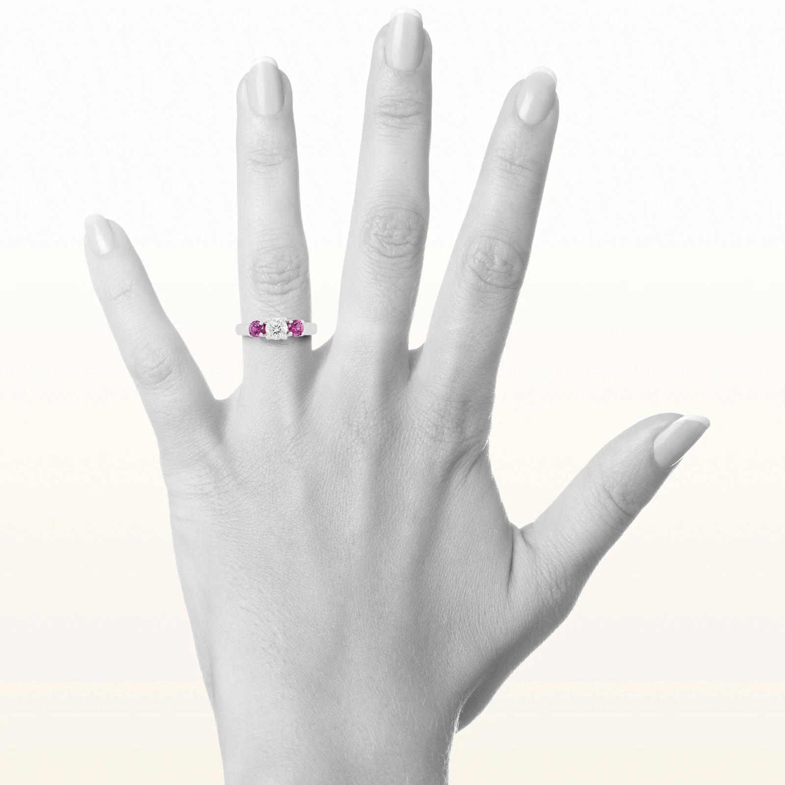 1.31 ctw Round Diamond and Ruby Three-Stone Ring in 14kt White Gold - Image 4