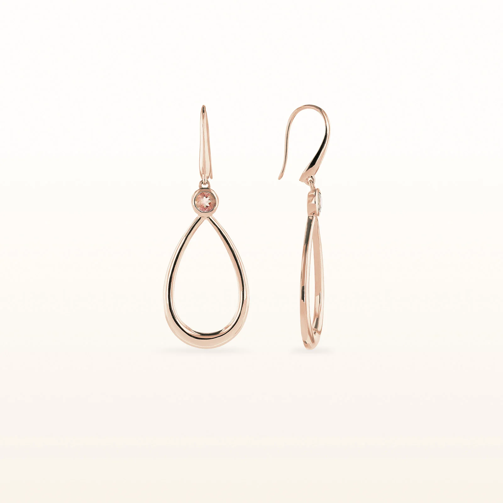 14kt Rose Gold Teardrop Earrings with Round Gemstones - Image 9
