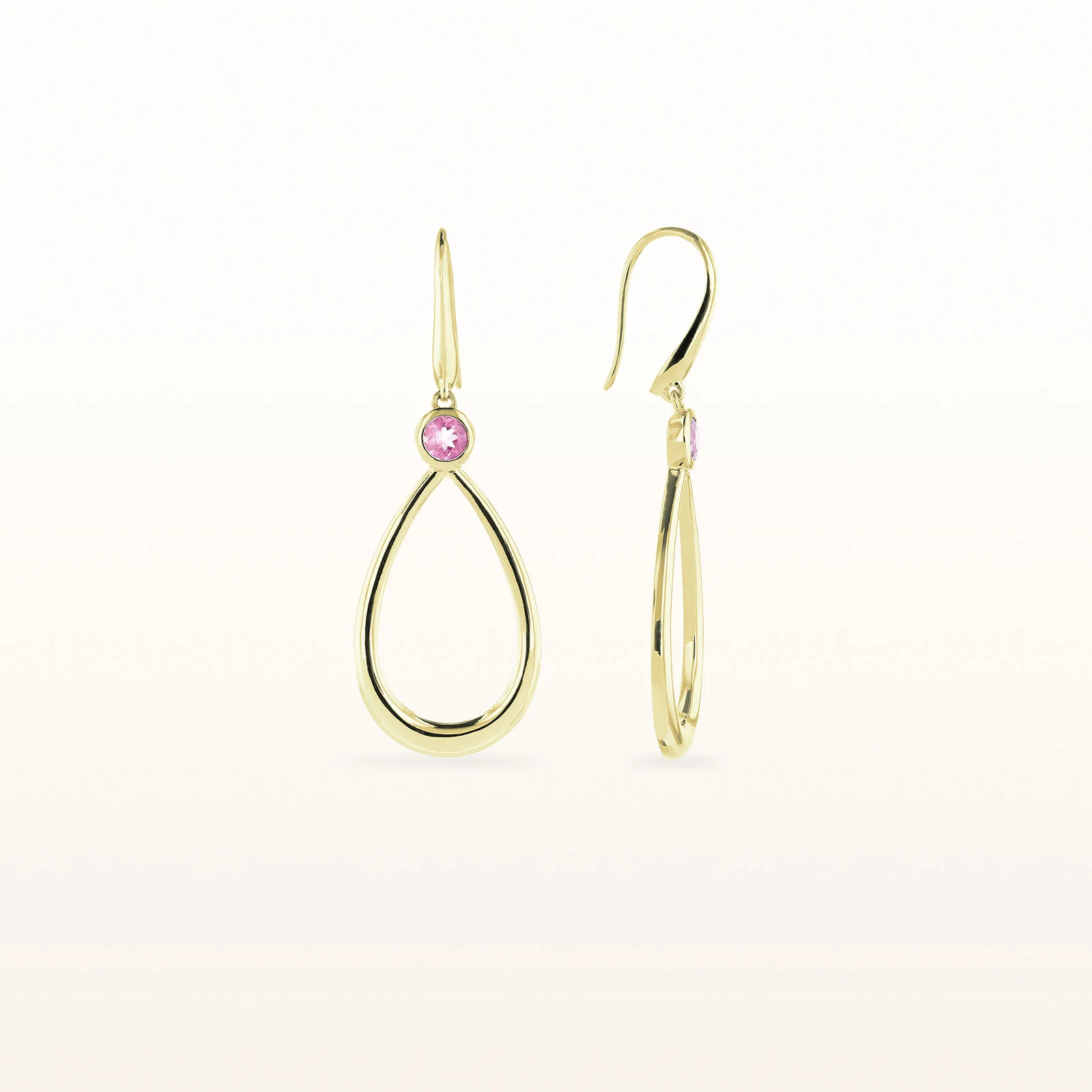 14kt Yellow Gold Teardrop Earrings with Round Gemstones - Image 7