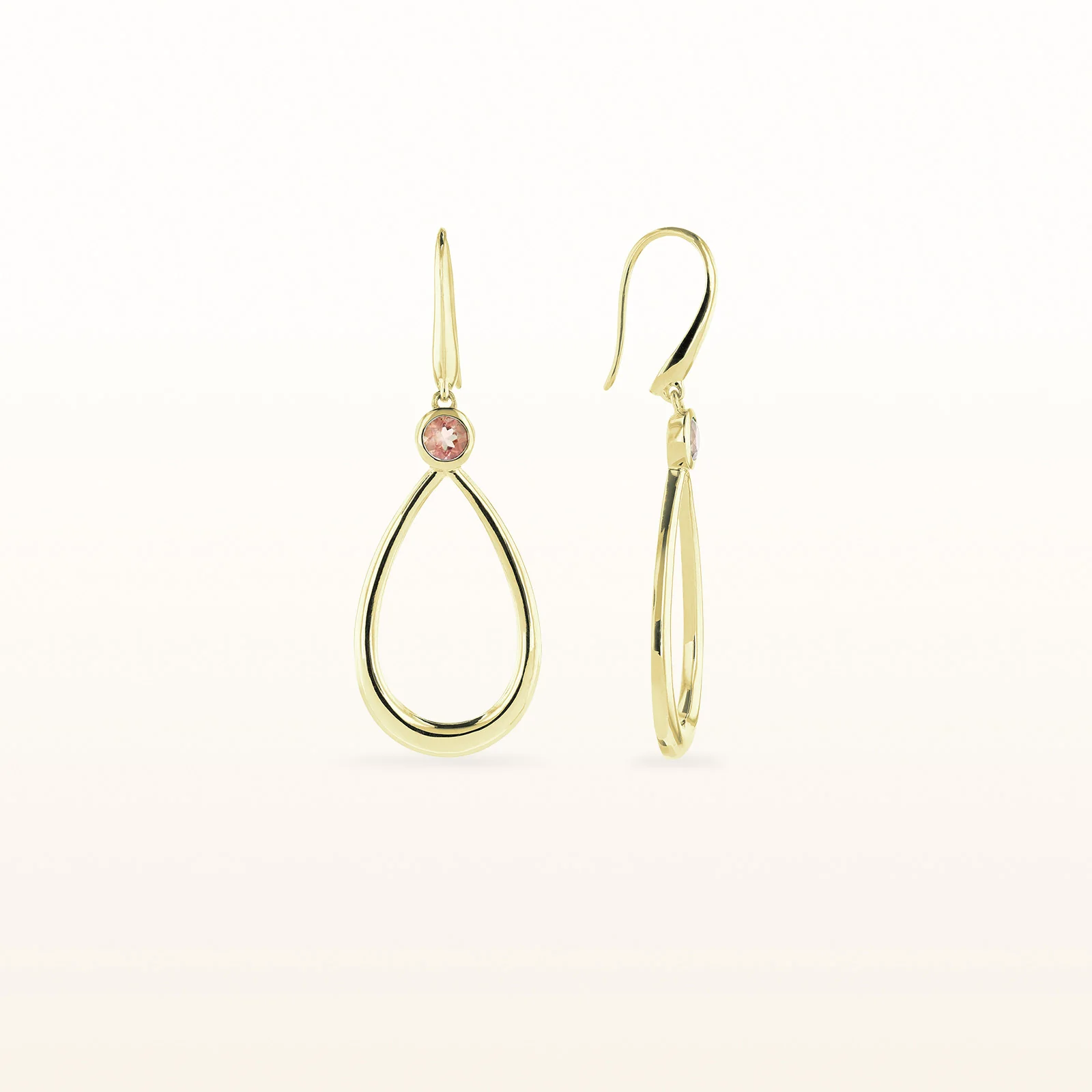14kt Yellow Gold Teardrop Earrings with Round Gemstones - Image 9