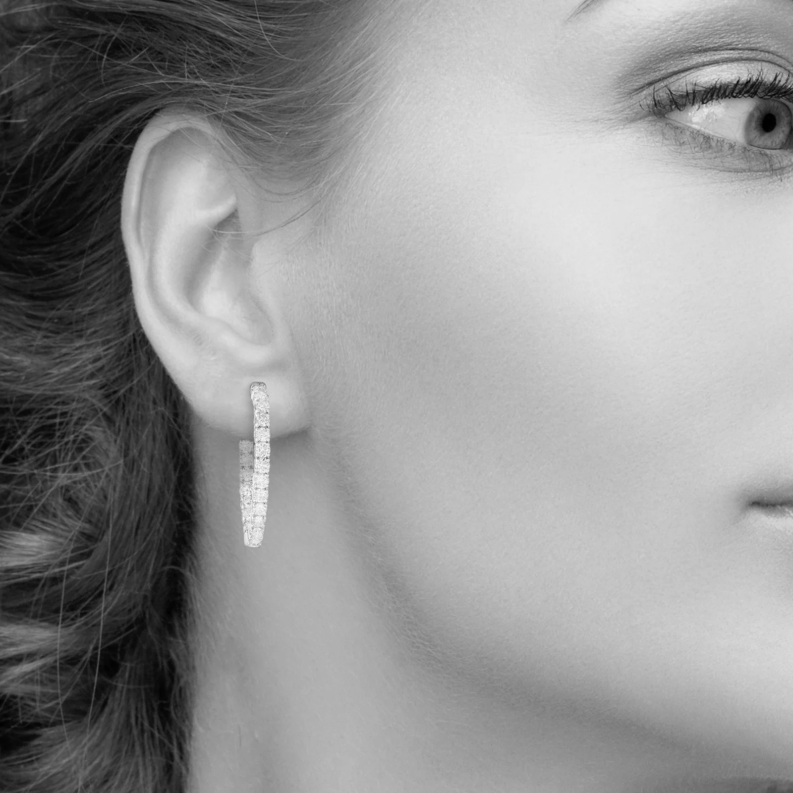 2.00 ctw Oval Inside/Outside Diamond Hoop Earrings in 14kt White Gold - Image 3