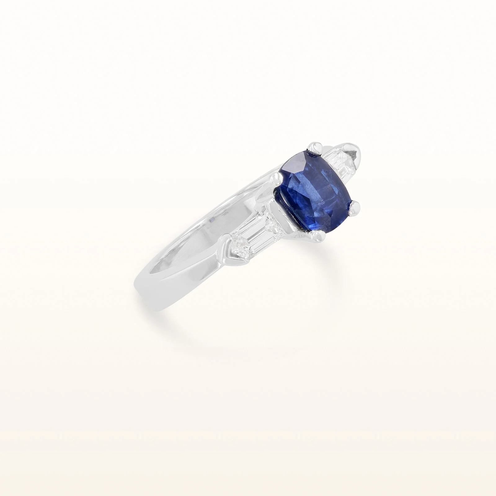2.15 ctw Cushion Blue Sapphire and Diamond Three-Stone Ring in 14kt White Gold - Image 2