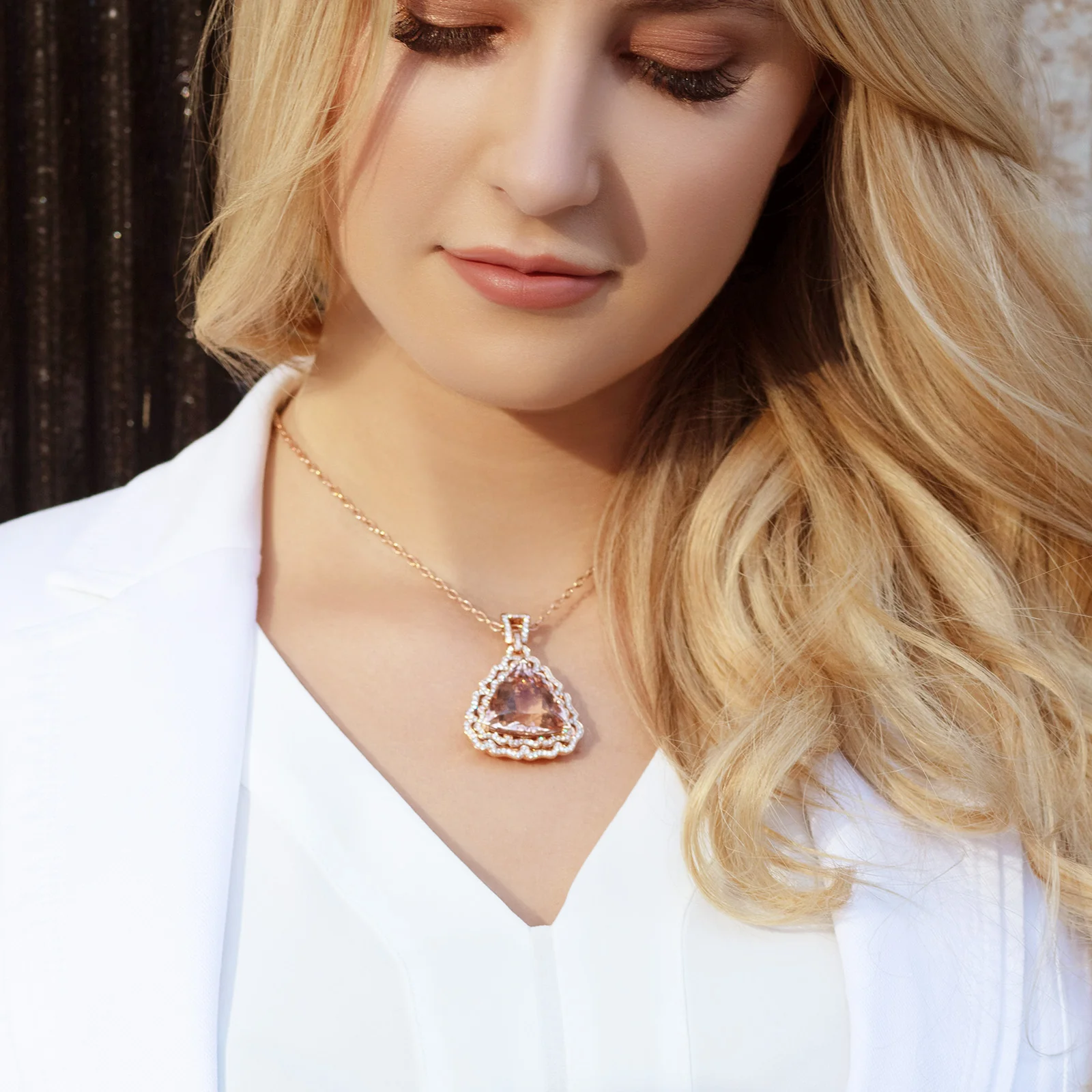 37.51 ctw Trillion Cut Morganite and Diamond Statement Pendant - Image 3