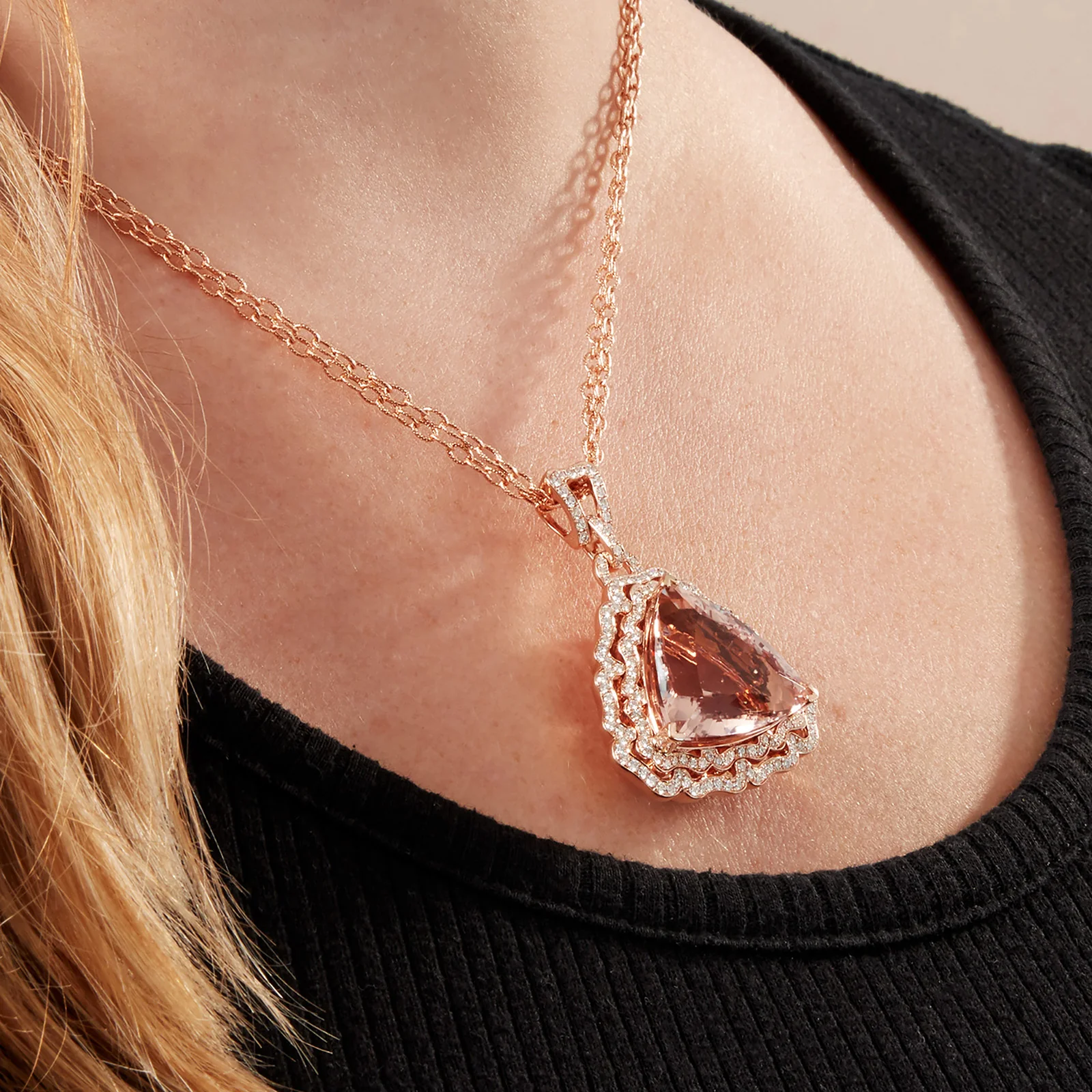 37.51 ctw Trillion Cut Morganite and Diamond Statement Pendant - Image 5