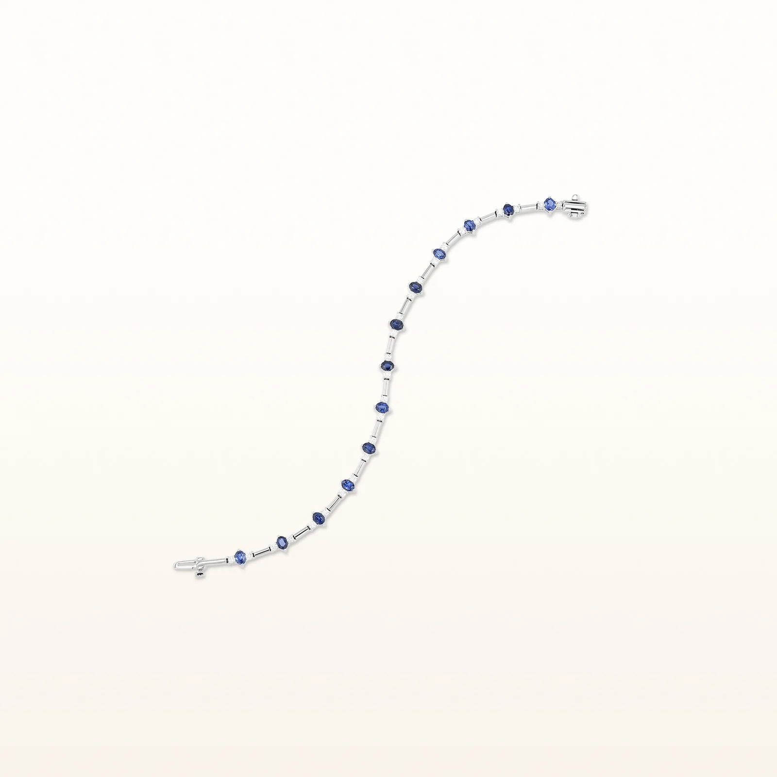 4 3/8 ctw Oval Blue Sapphire and Round Diamond Bar Link Bracelet in 14kt White Gold - Image 3