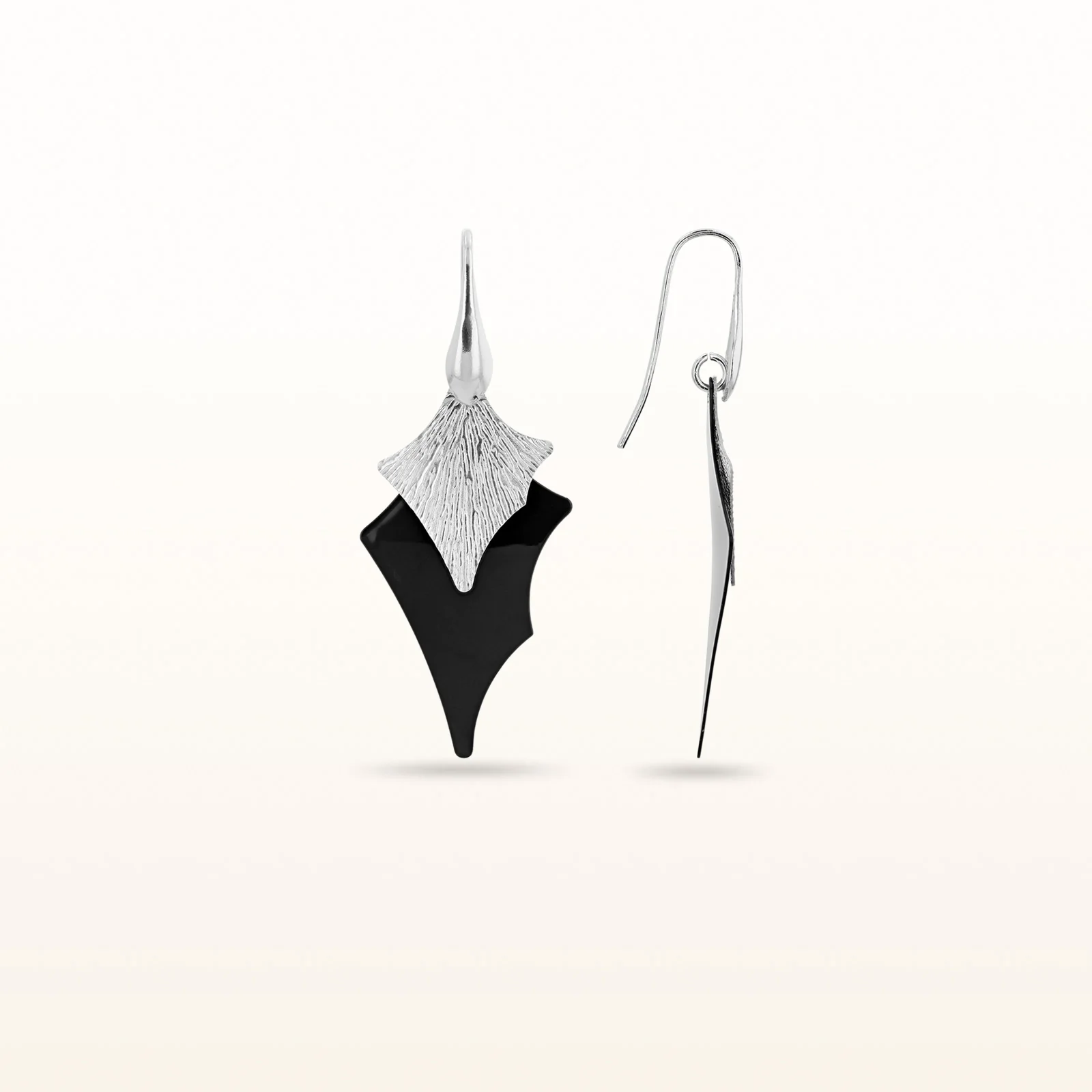 925 Sterling Silver and Black Enamel Drop Earrings