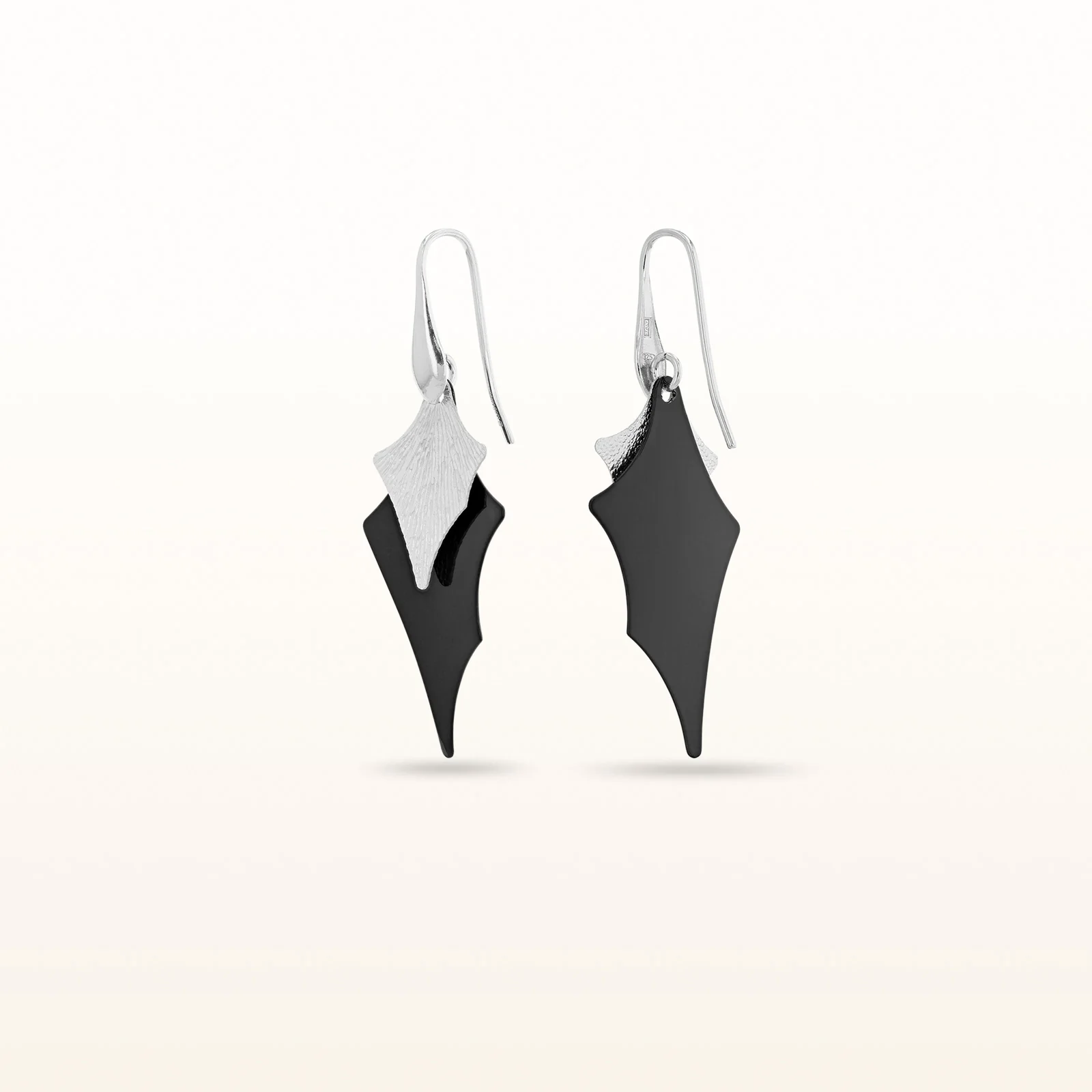 925 Sterling Silver and Black Enamel Drop Earrings - Image 2