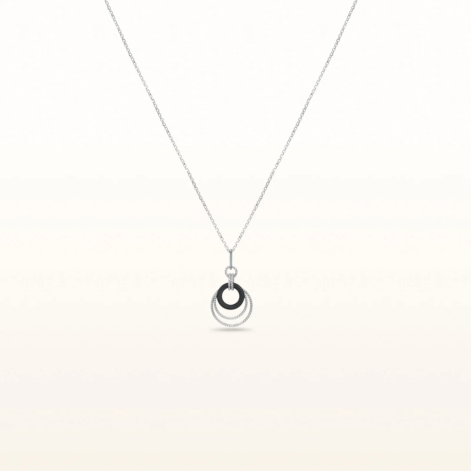 925 Sterling Silver and Black Enamel Multi-Circle Drop Pendant