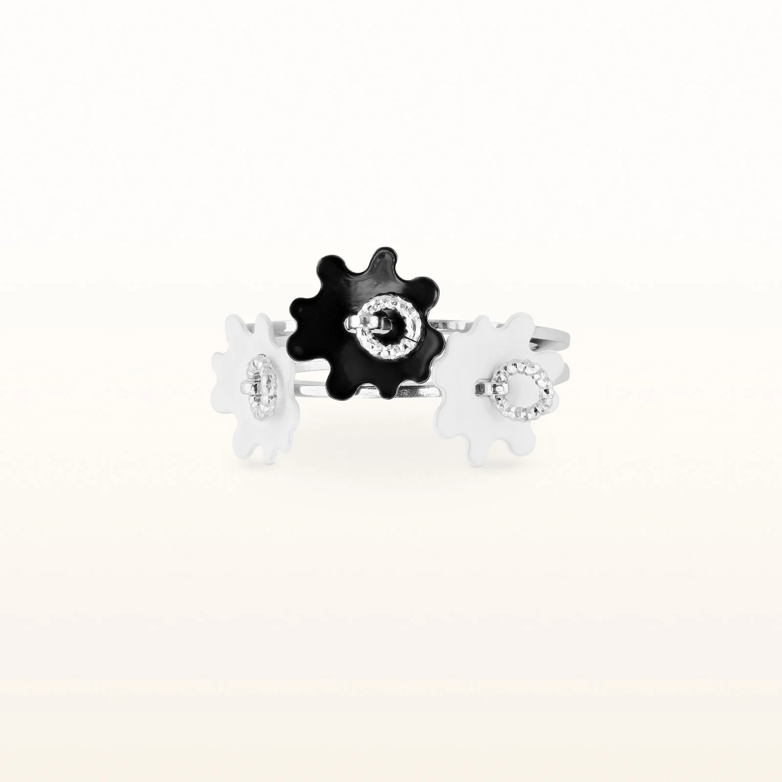 925 Sterling Silver and Enamel Flower Split Shank Ring