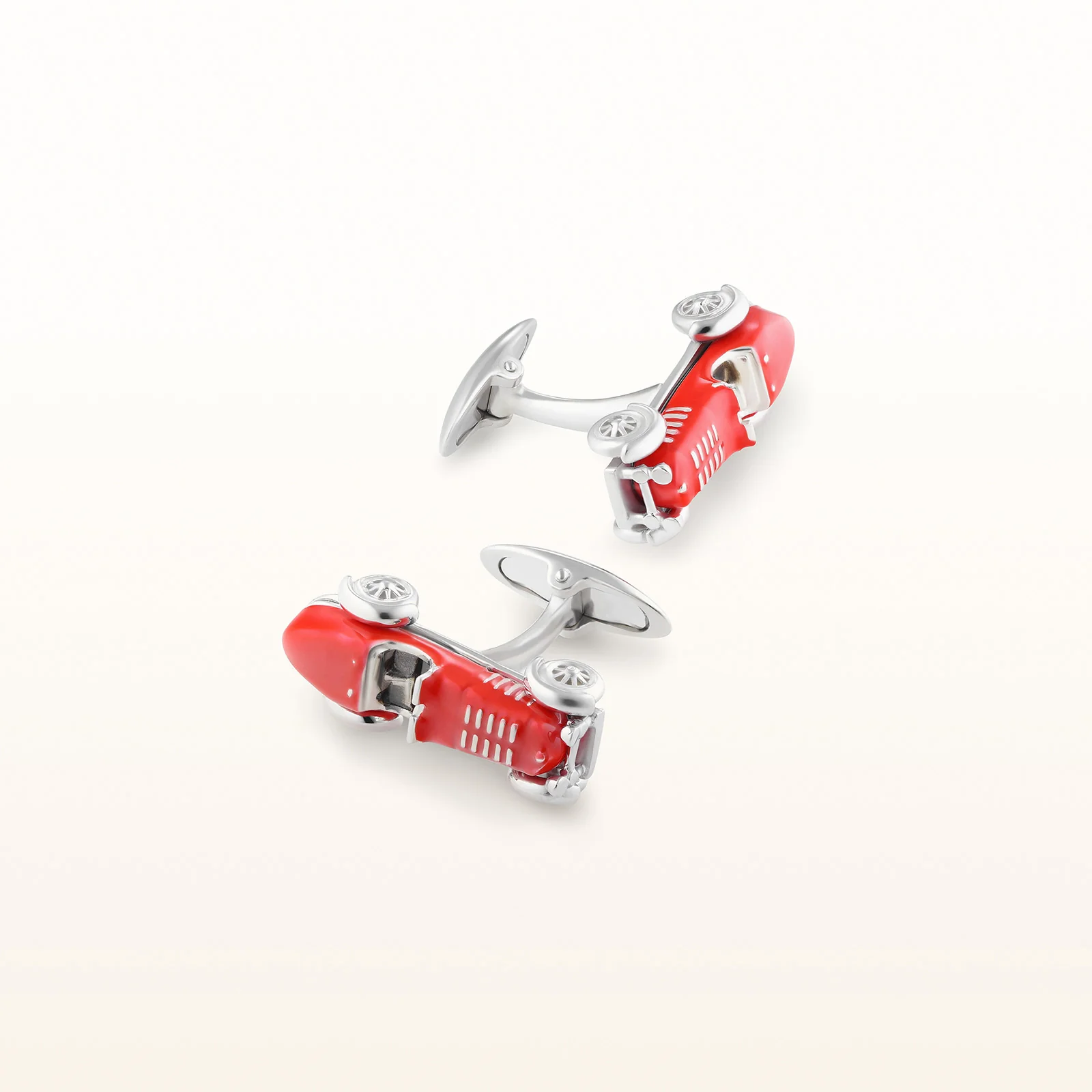 925 Sterling Silver and Red Enamel Car Cufflinks