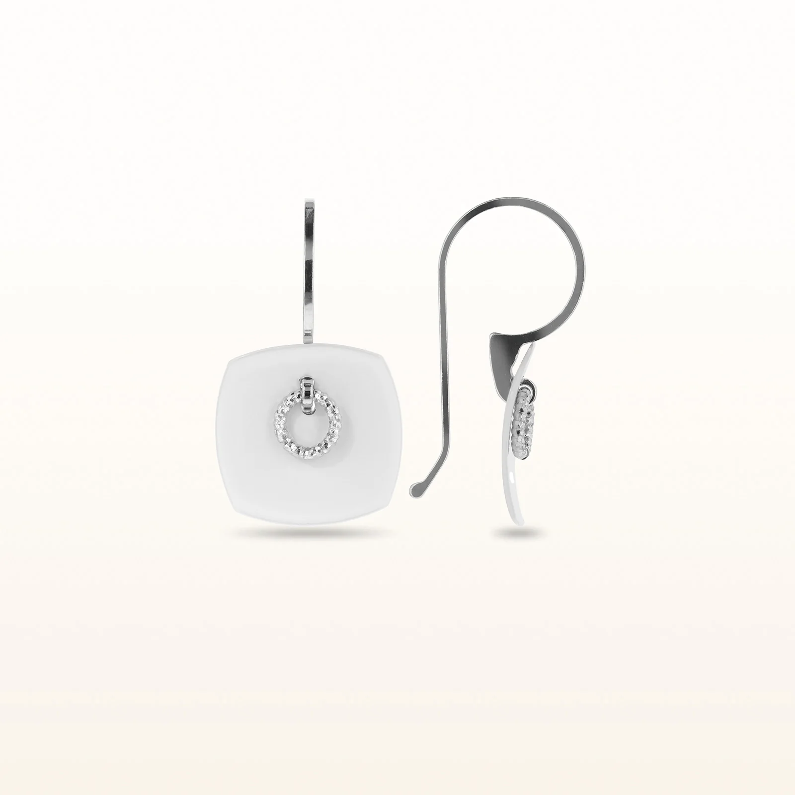 925 Sterling Silver and White Enamel Square Earrings