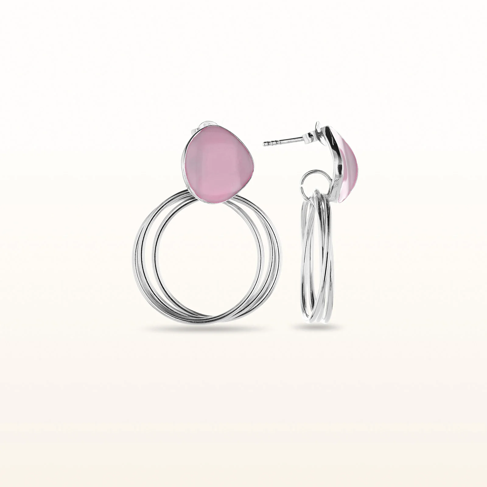 925 Sterling Silver Circle Pink Enamel Drop Earrings