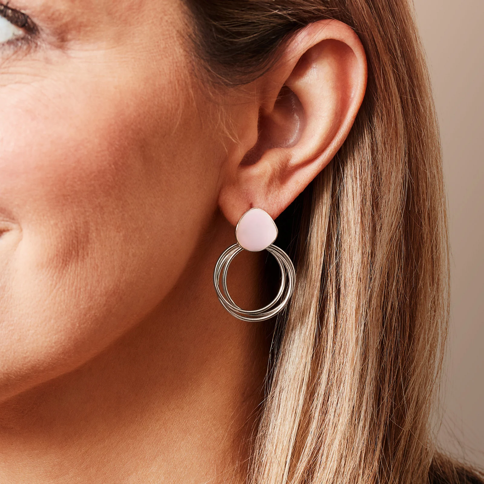 925 Sterling Silver Circle Pink Enamel Drop Earrings - Image 4
