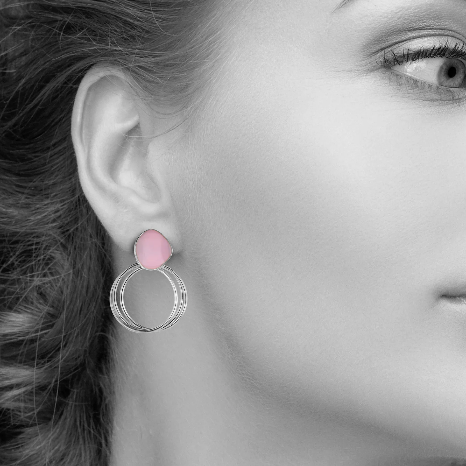 925 Sterling Silver Circle Pink Enamel Drop Earrings - Image 5