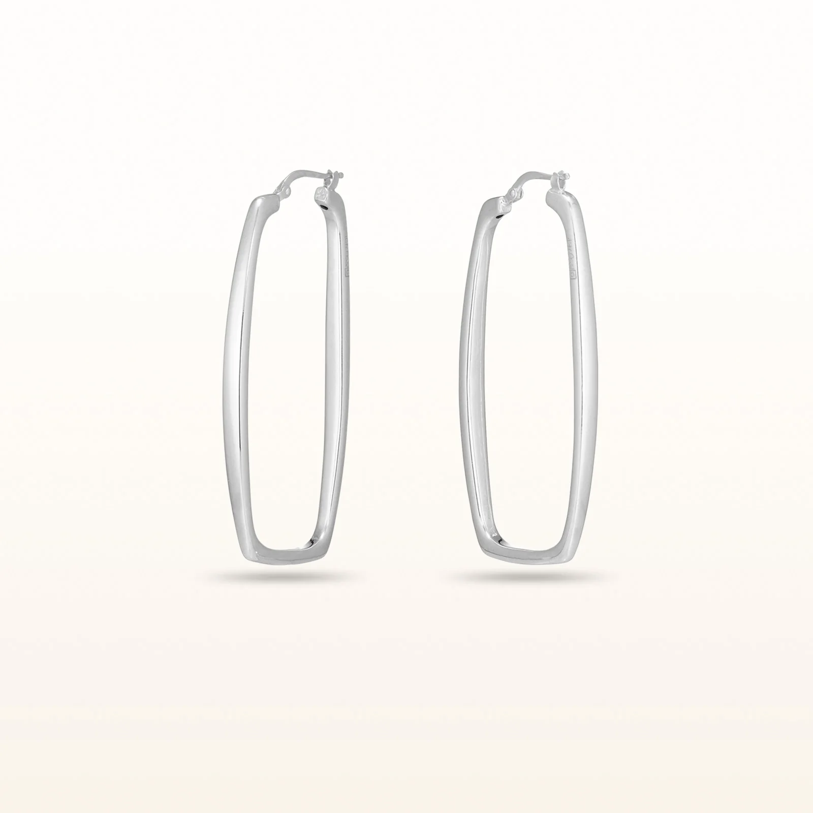 925 Sterling Silver Rectangular Drop Hoop Earrings - Image 2