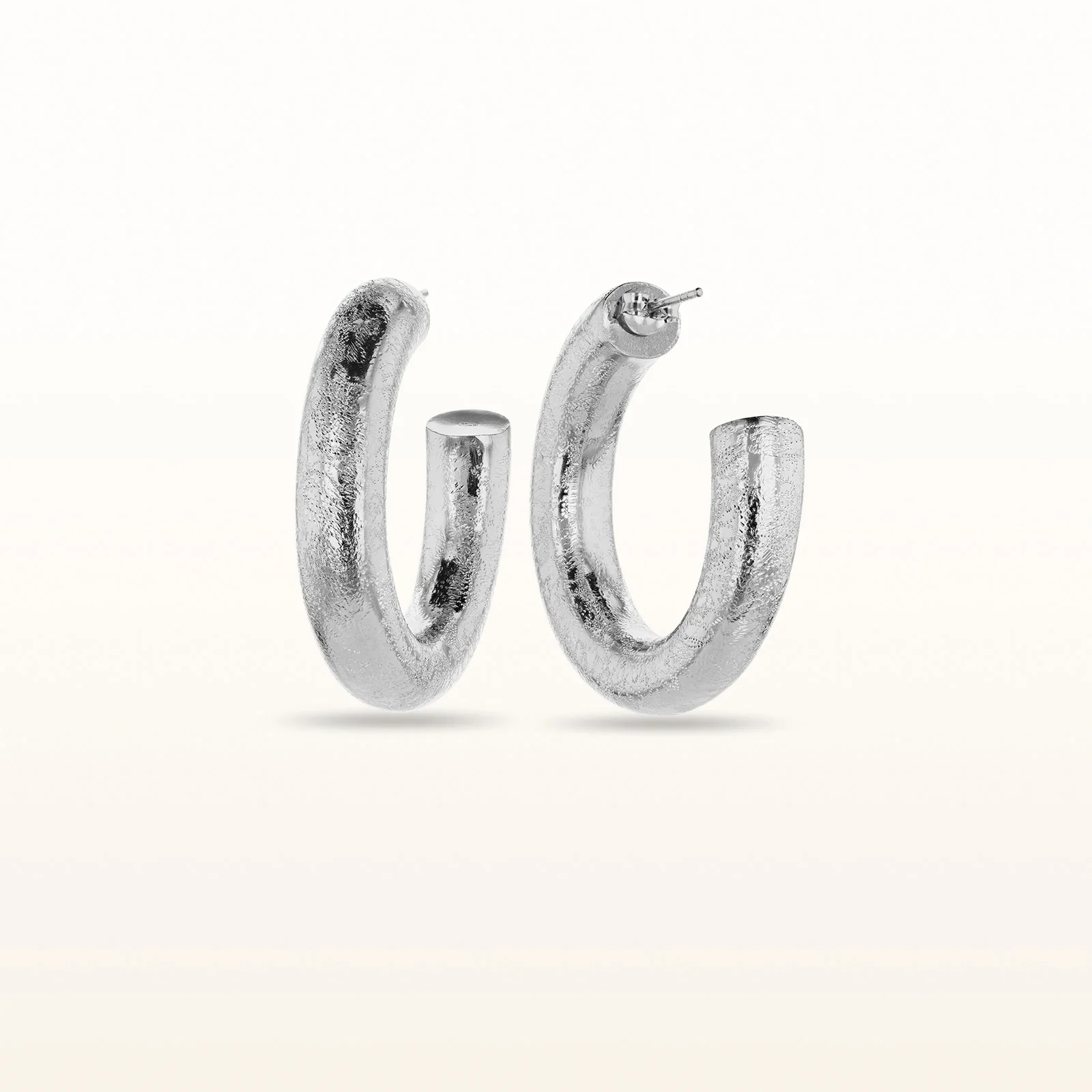 925 Sterling Silver Textured Tube Hoop Earrings - Image 2