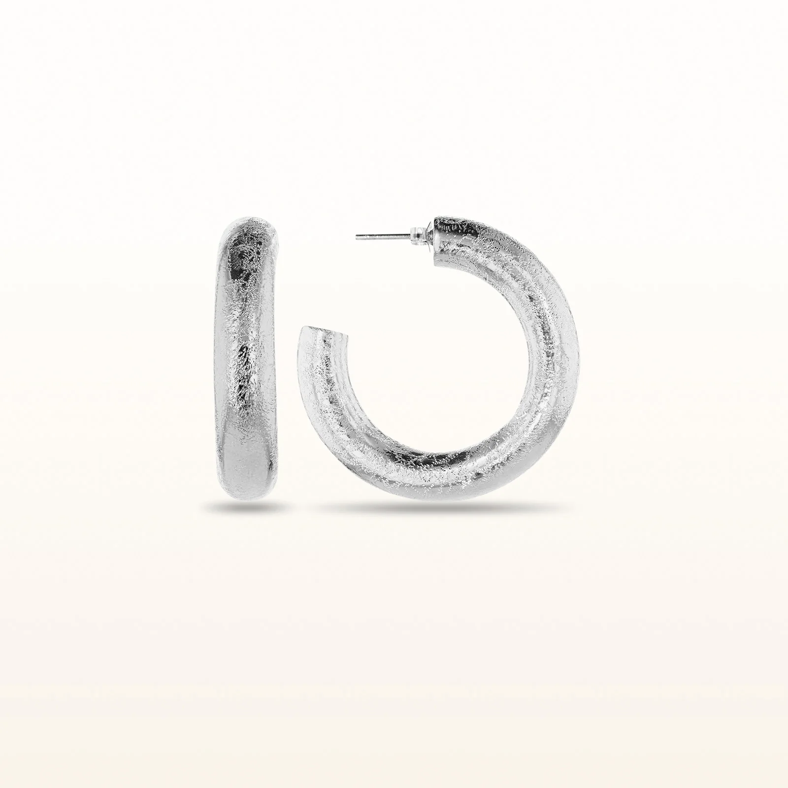 925 Sterling Silver Textured Tube Hoop Earrings - Image 6