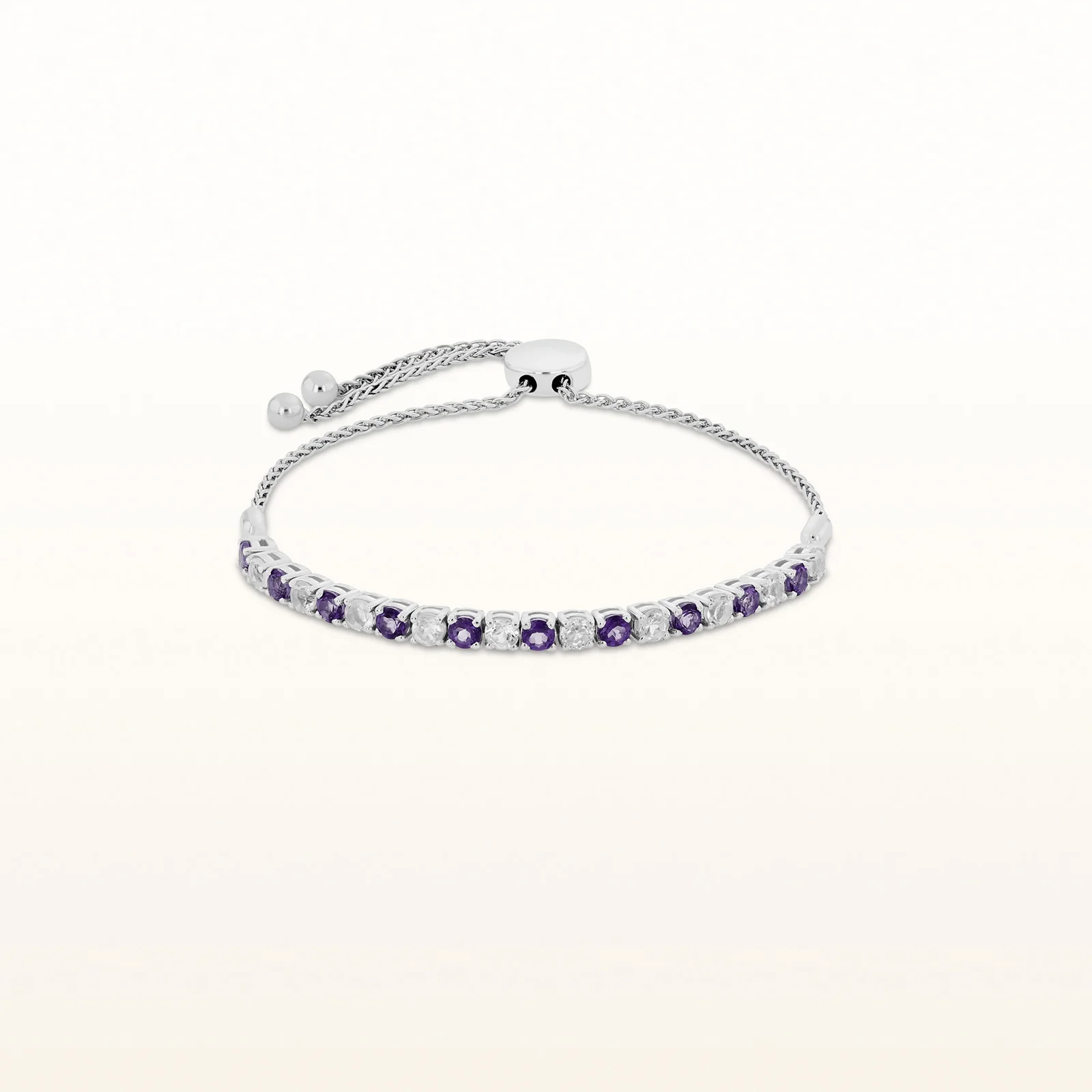 Alternating Gemstone and White Topaz Bolo Bracelet in 925 Sterling Silver - Image 8