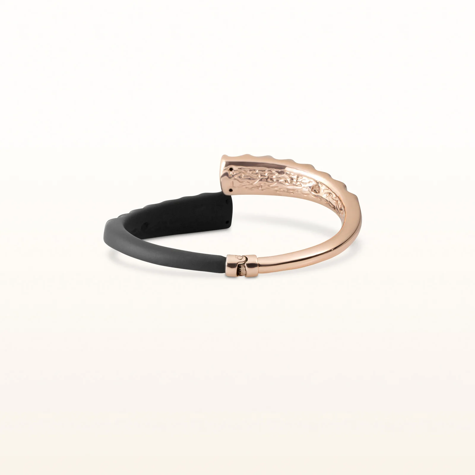 Black Rubber and Rose Gold Plated 925 Sterling Silver Hinged Cuff Bracelet - Image 3