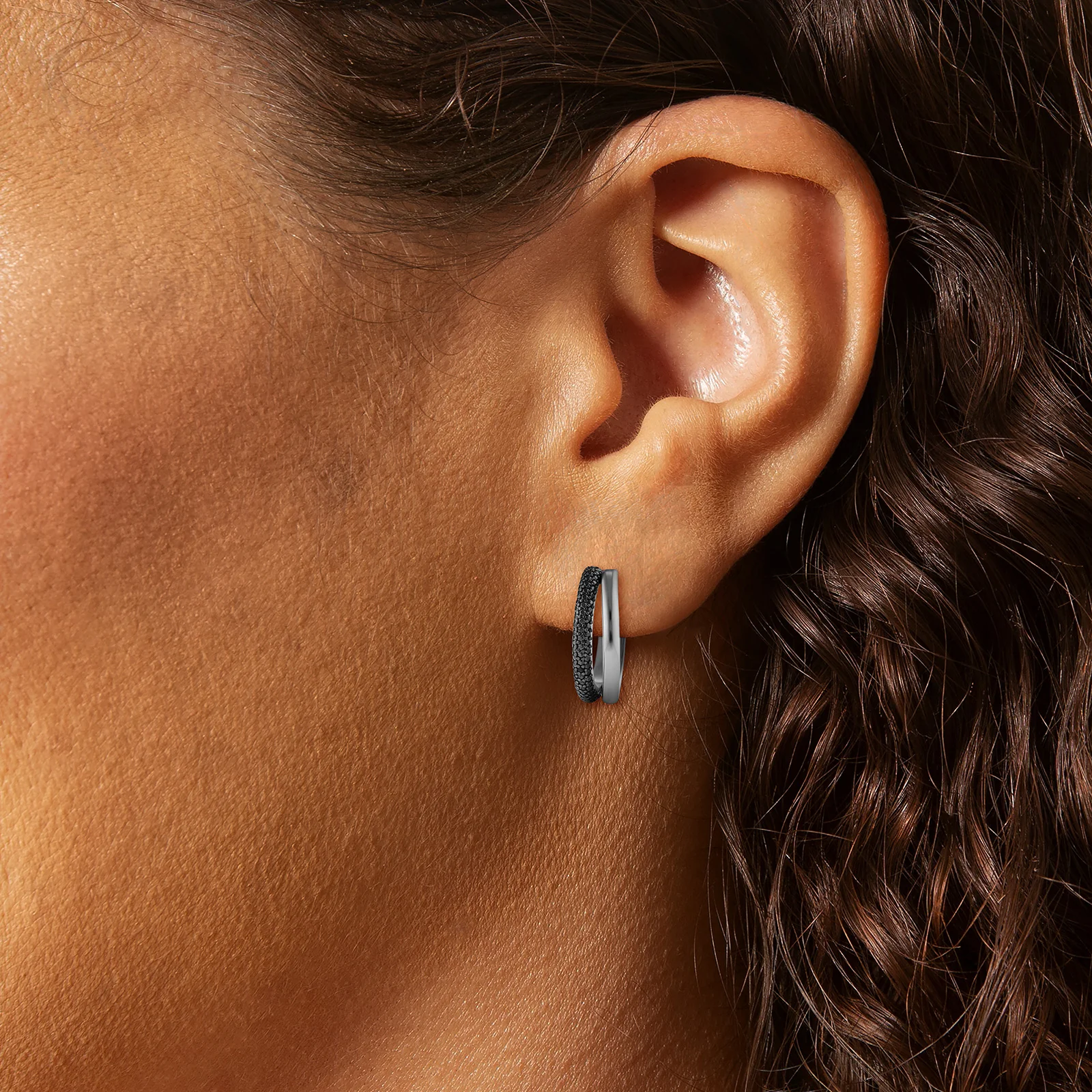 Black Spinel Pave Hoop Earrings in 925 Sterling Silver - Image 4