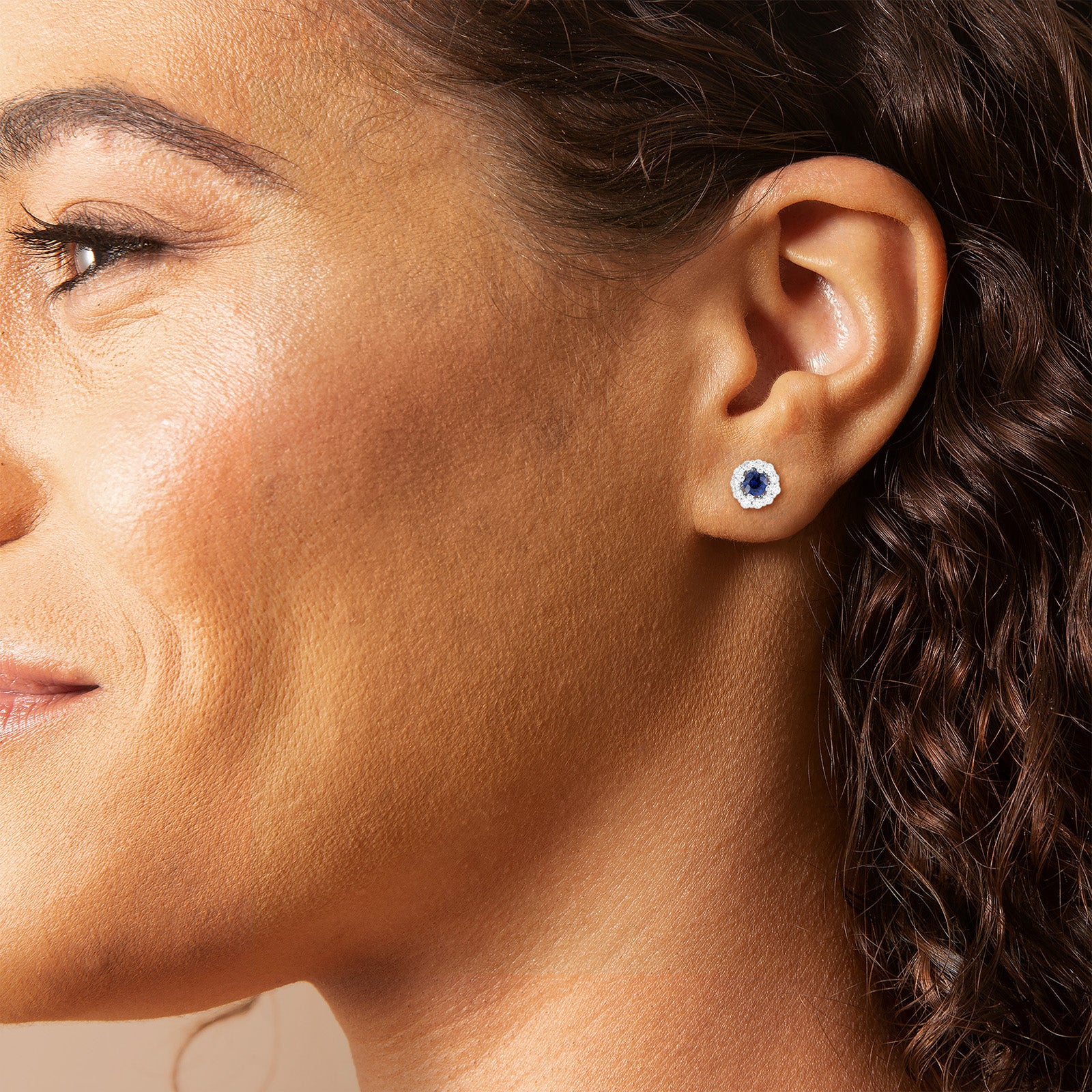 Blue Sapphire and Diamond Halo Earrings in 14kt White Gold - Image 5