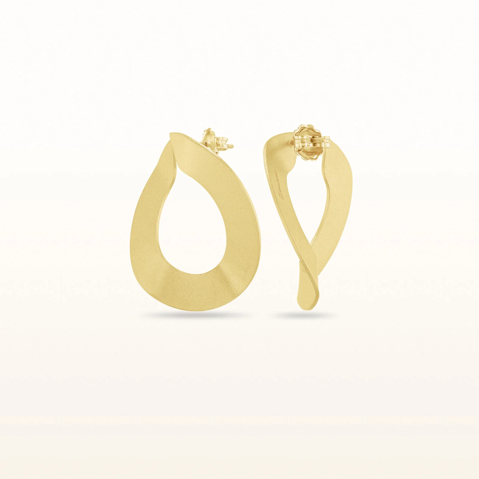 Brushed Yellow Gold Plated 925 Sterling Silver Artistic Hoop Earrings - Image 2