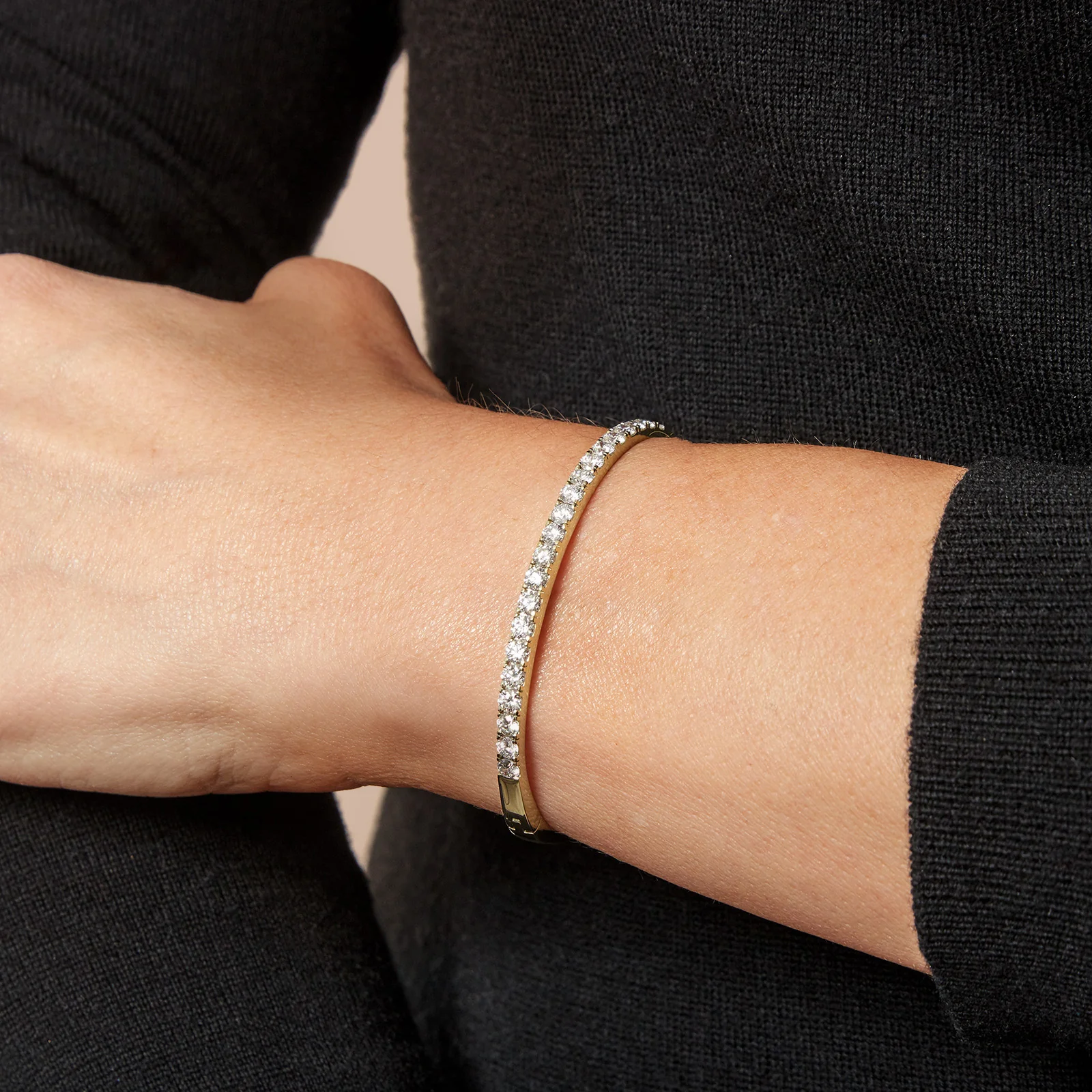 Classic Hinged Diamond Bangle Bracelet in 14kt Yellow Gold - Image 4
