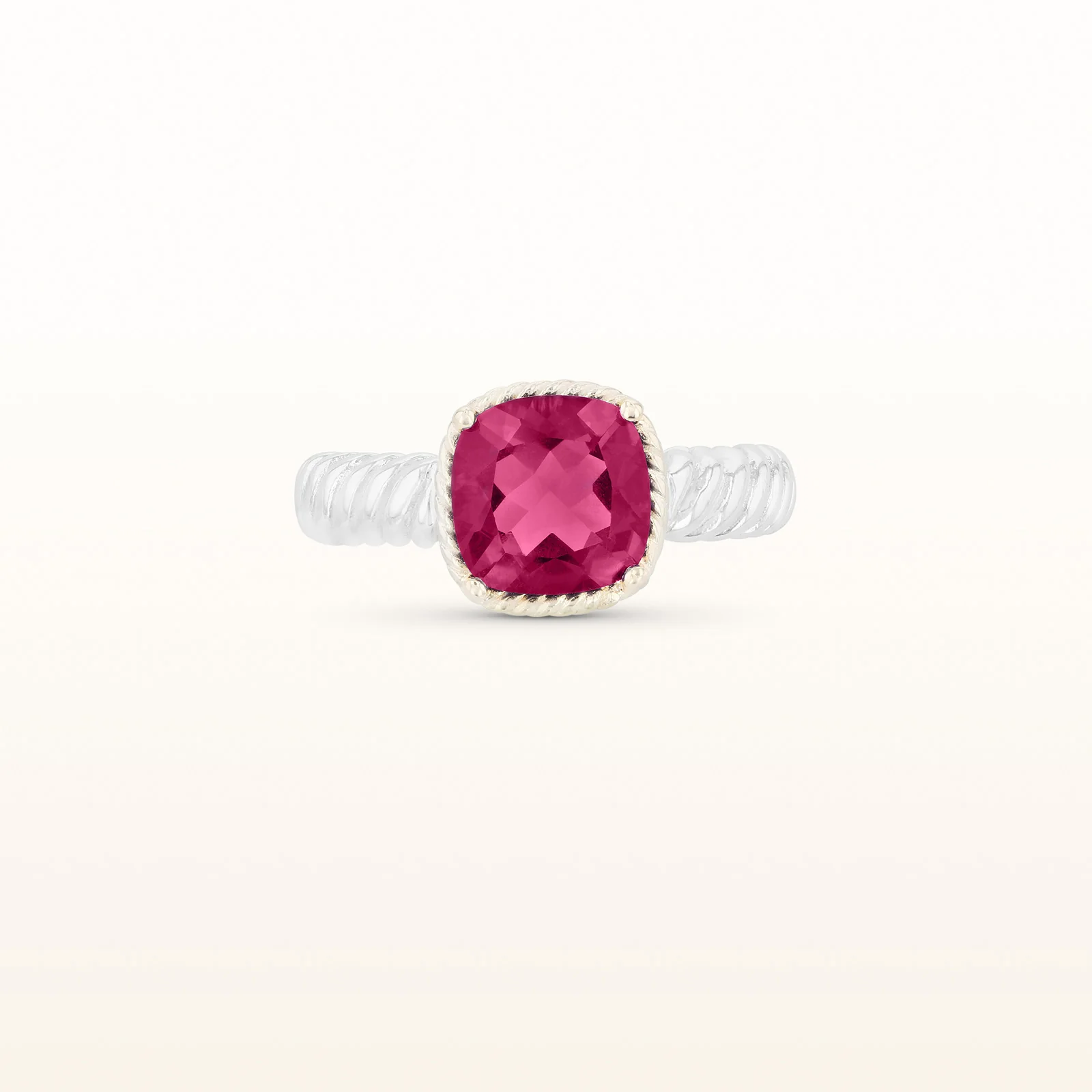 Cushion Cut Gemstone Cable-Style Ring in 925 Sterling Silver with 14kt Yellow Gold Accents - Image 11