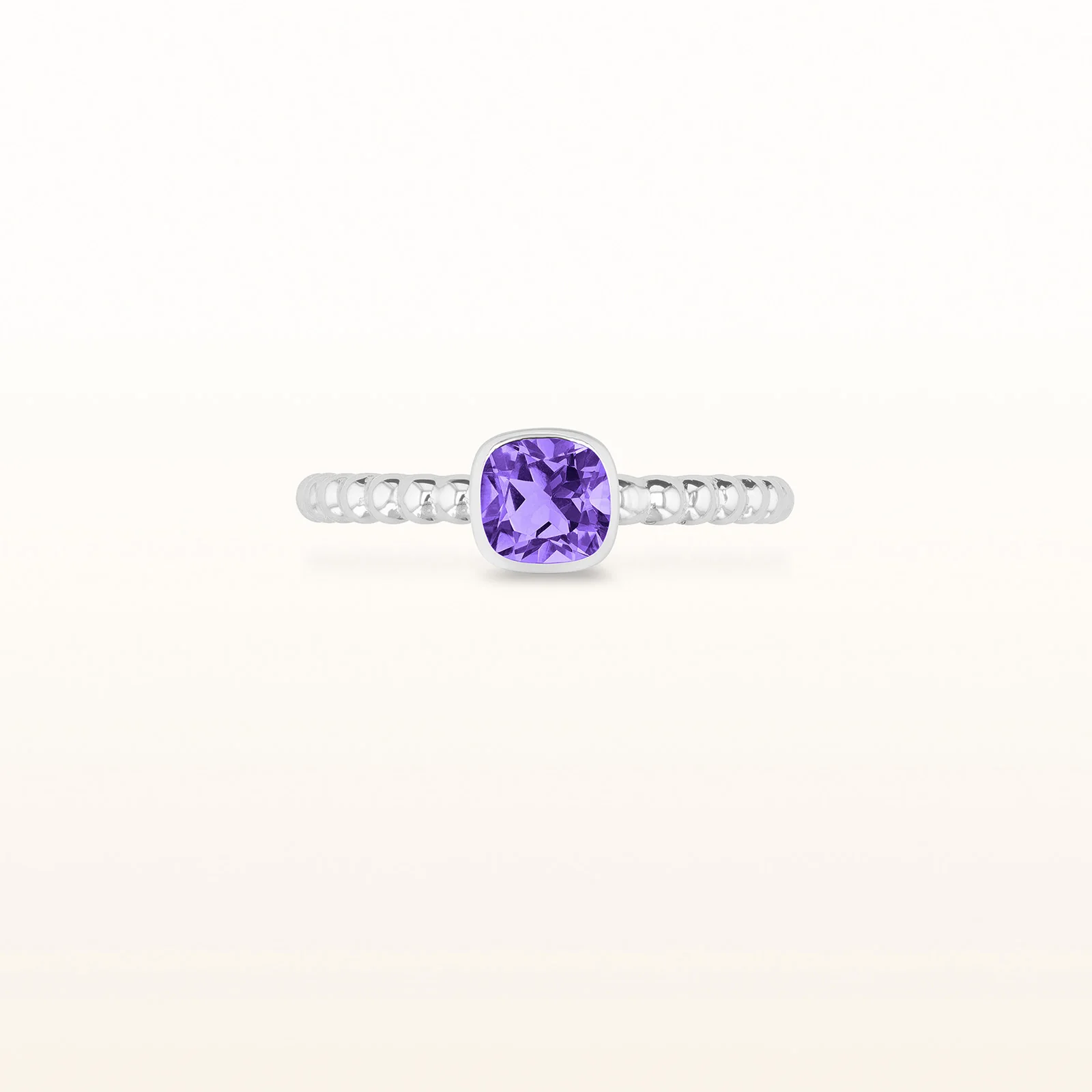 5 x 5 mm Cushion Cut Gemstone Stackable Beaded Ring in 14kt White Gold - Image 11