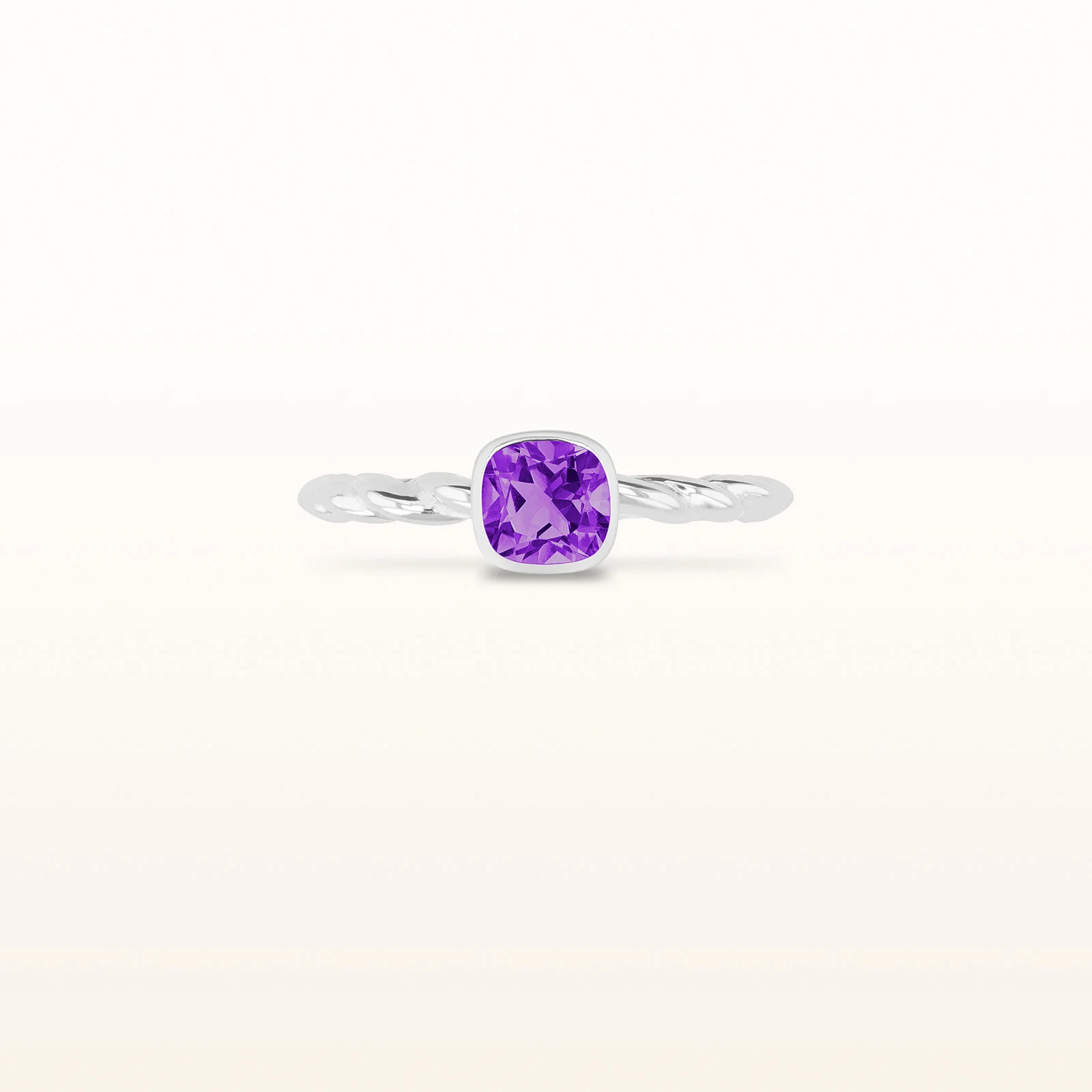 5 x 5 mm Cushion Cut Gemstone Stackable Rope Style Ring in 14kt White Gold - Image 6