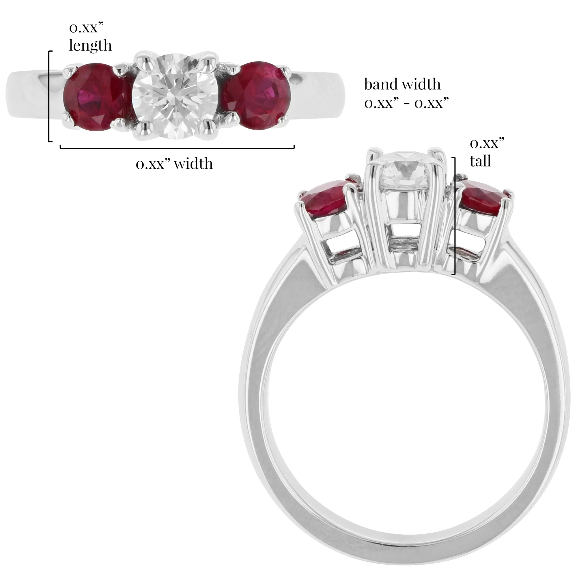 Diamond & Ruby Three Stone Ring in 14K White Gold - Image 3