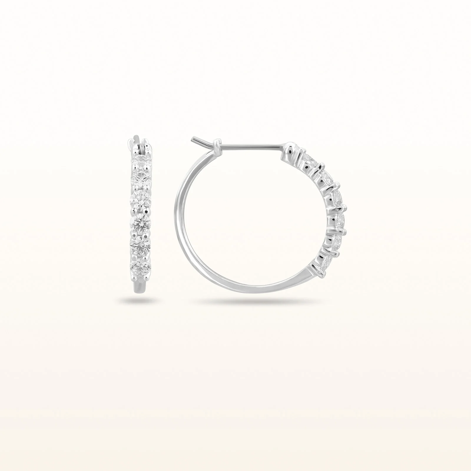 Diamond Shared Prong Hoop Earrings - Image 9