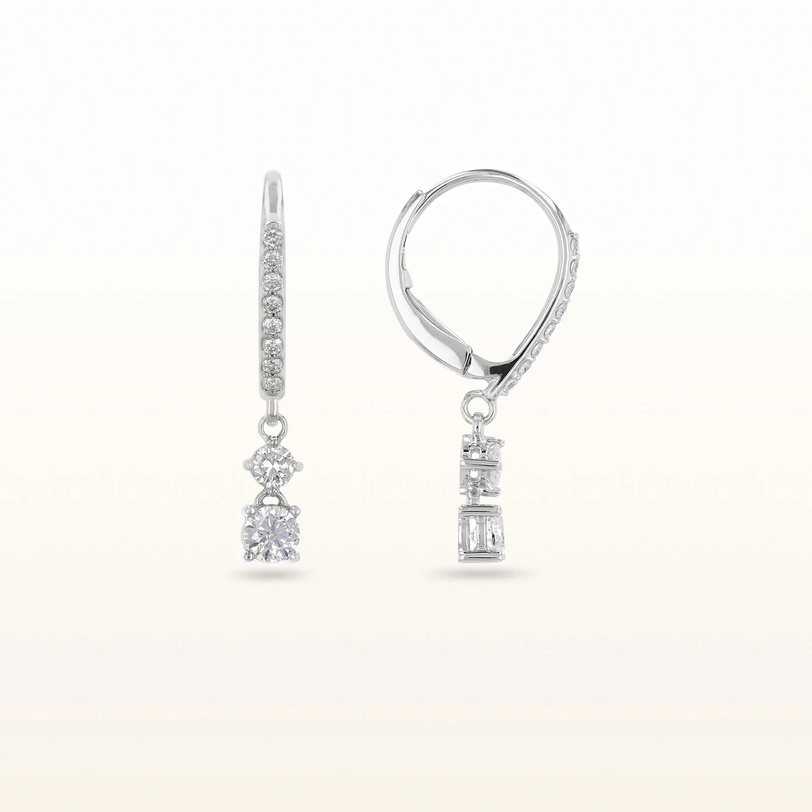 Double Round Diamond Drop Earrings in 14kt White Gold - Image 4