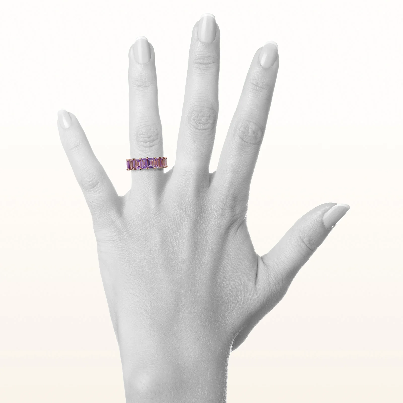 Emerald Cut Amethyst Eternity Ring in 14kt Rose Gold - Image 4