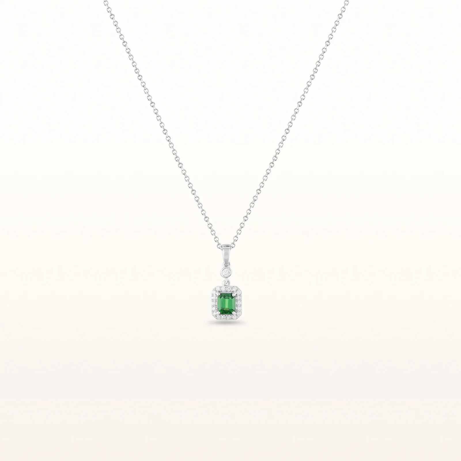Emerald Cut Tsavorite Garnet and Diamond Pendant in 14kt White Gold - Image 3