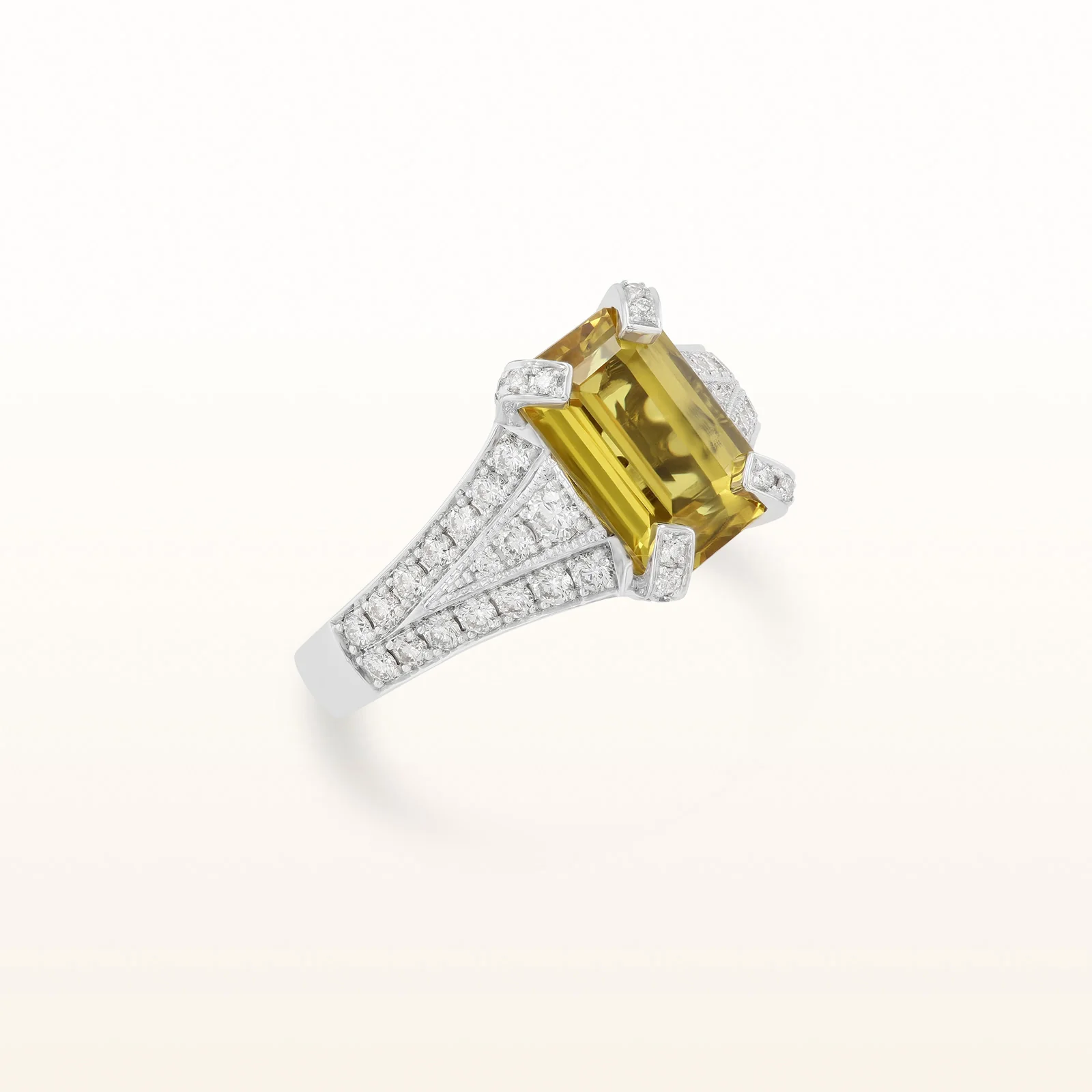 Emerald Cut Yellow Sapphire and Diamond Ring in 14kt White Gold - Image 2