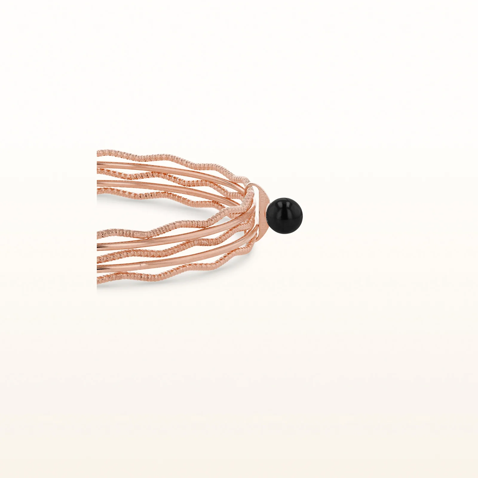 Freshwater Cultured Pearl and Rose Gold Plated 925 Sterling Silver Multi-Row Textured Bangle Bracelet - Image 10