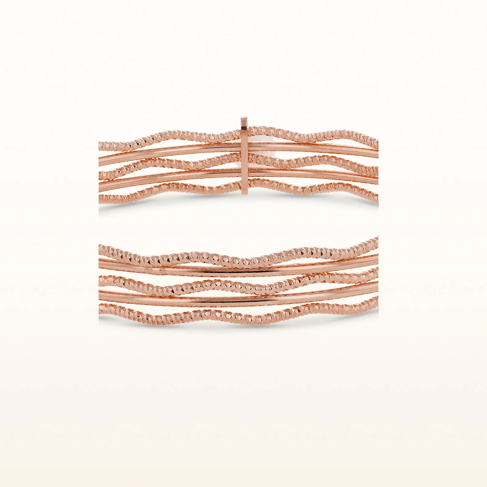 Freshwater Cultured Pearl and Rose Gold Plated 925 Sterling Silver Multi-Row Textured Bangle Bracelet - Image 3