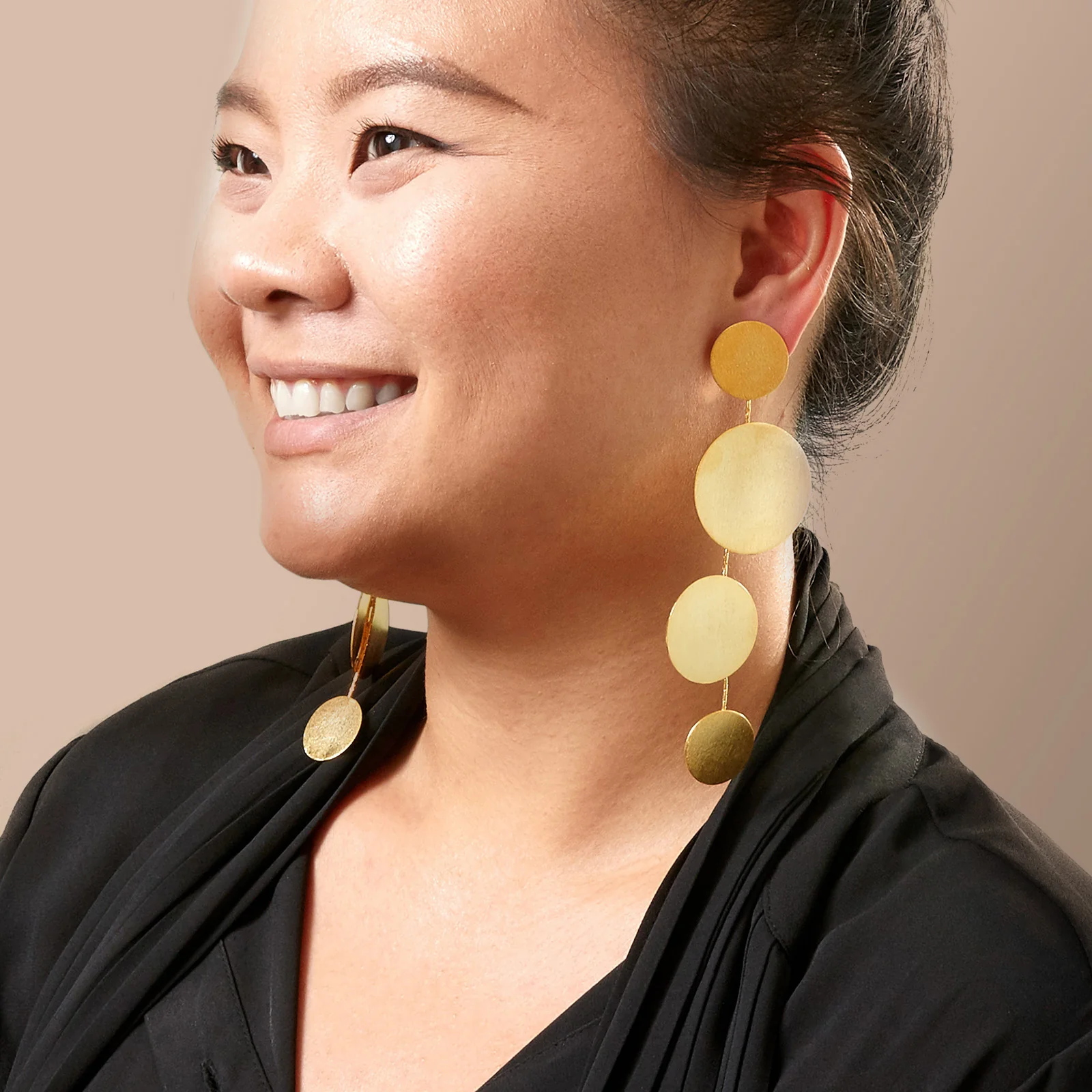 Gold Plated Sterling Silver Large Disc Drop Earrings - Image 3