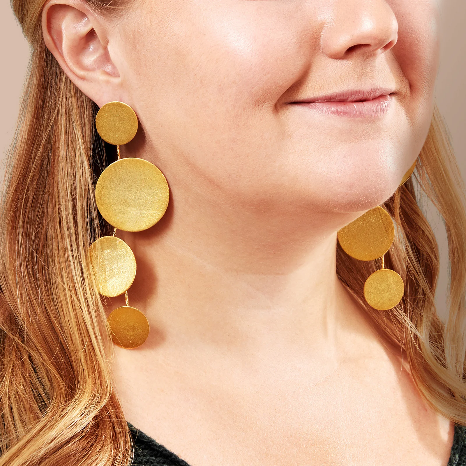 Gold Plated Sterling Silver Large Disc Drop Earrings - Image 4