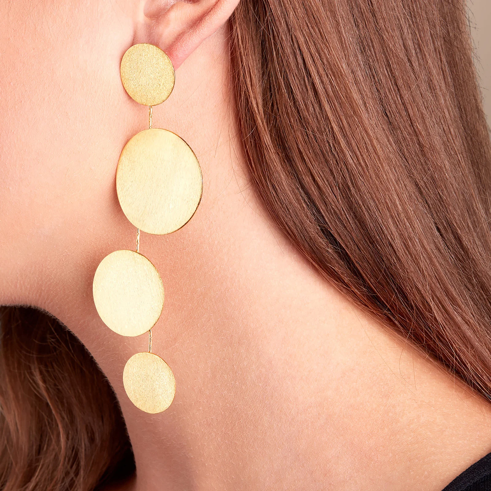 Gold Plated Sterling Silver Large Disc Drop Earrings - Image 5