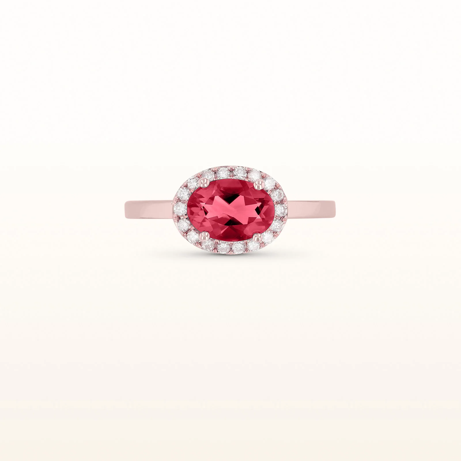 Horizontal Gemstone and Diamond Halo Ring in 14kt Rose Gold - Image 12