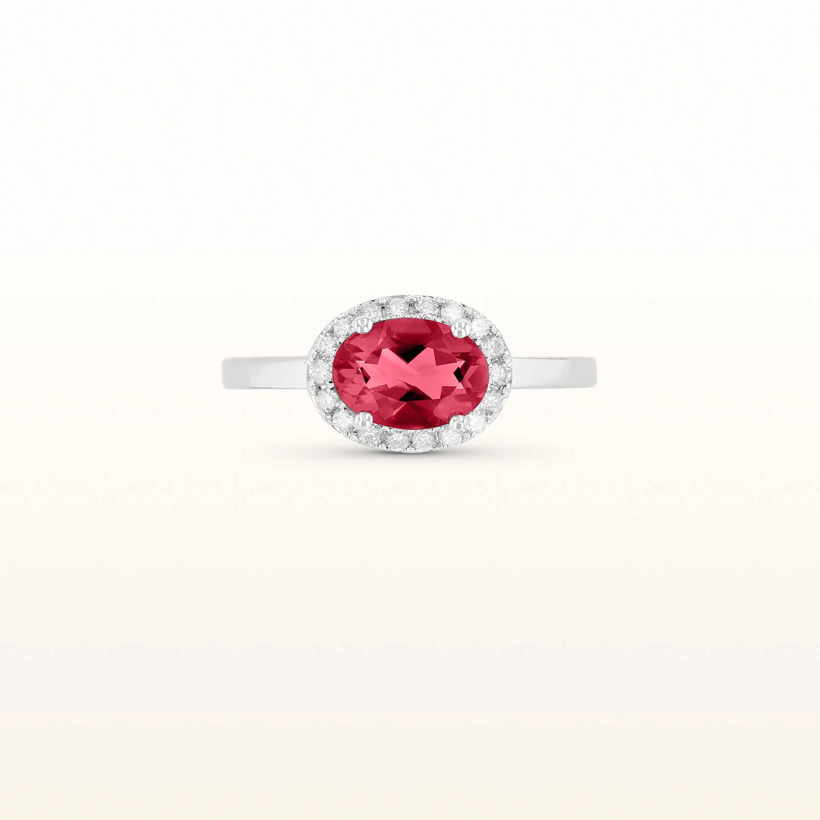Horizontal Gemstone and Diamond Halo Ring in 14kt White Gold - Image 12