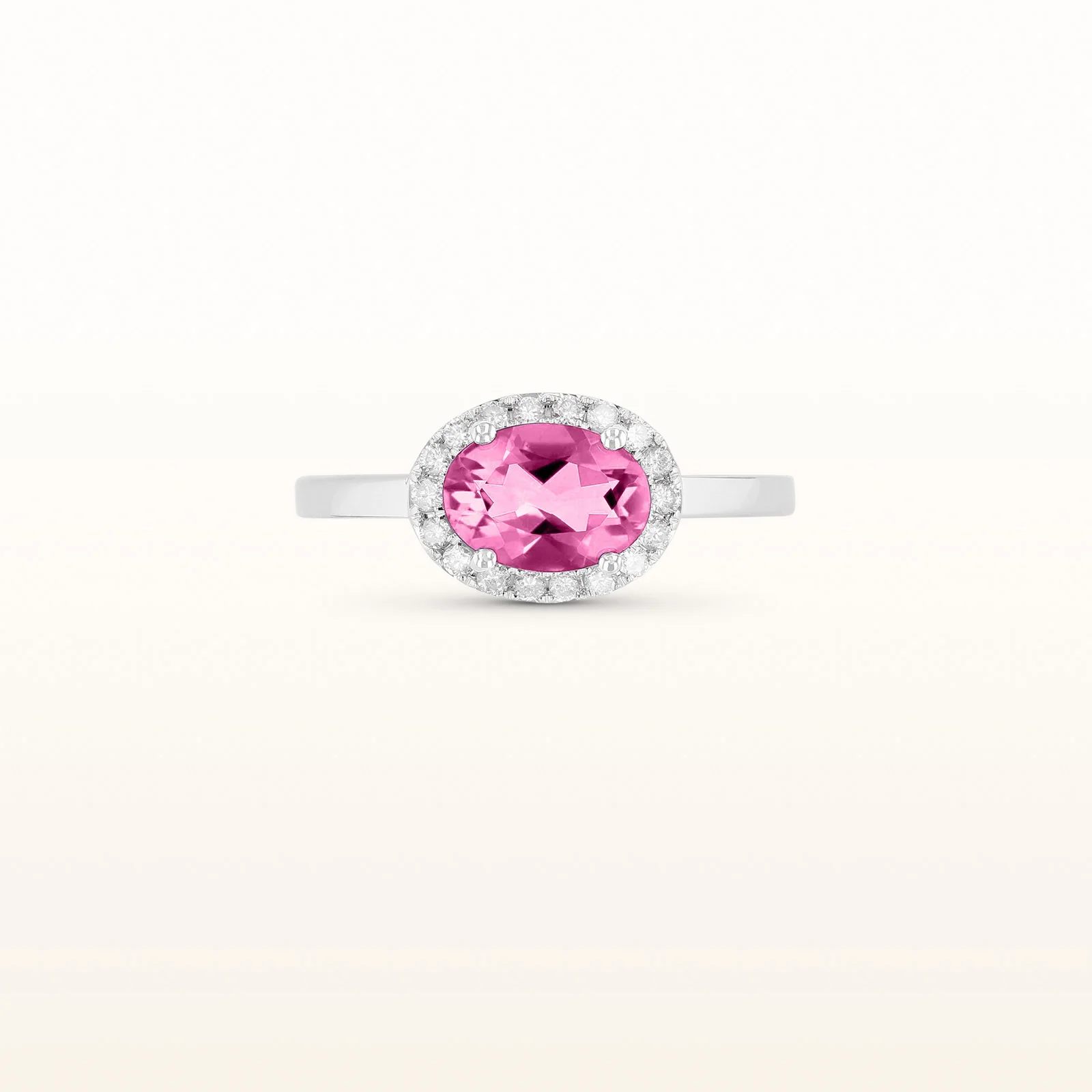 Horizontal Gemstone and Diamond Halo Ring in 14kt White Gold - Image 14