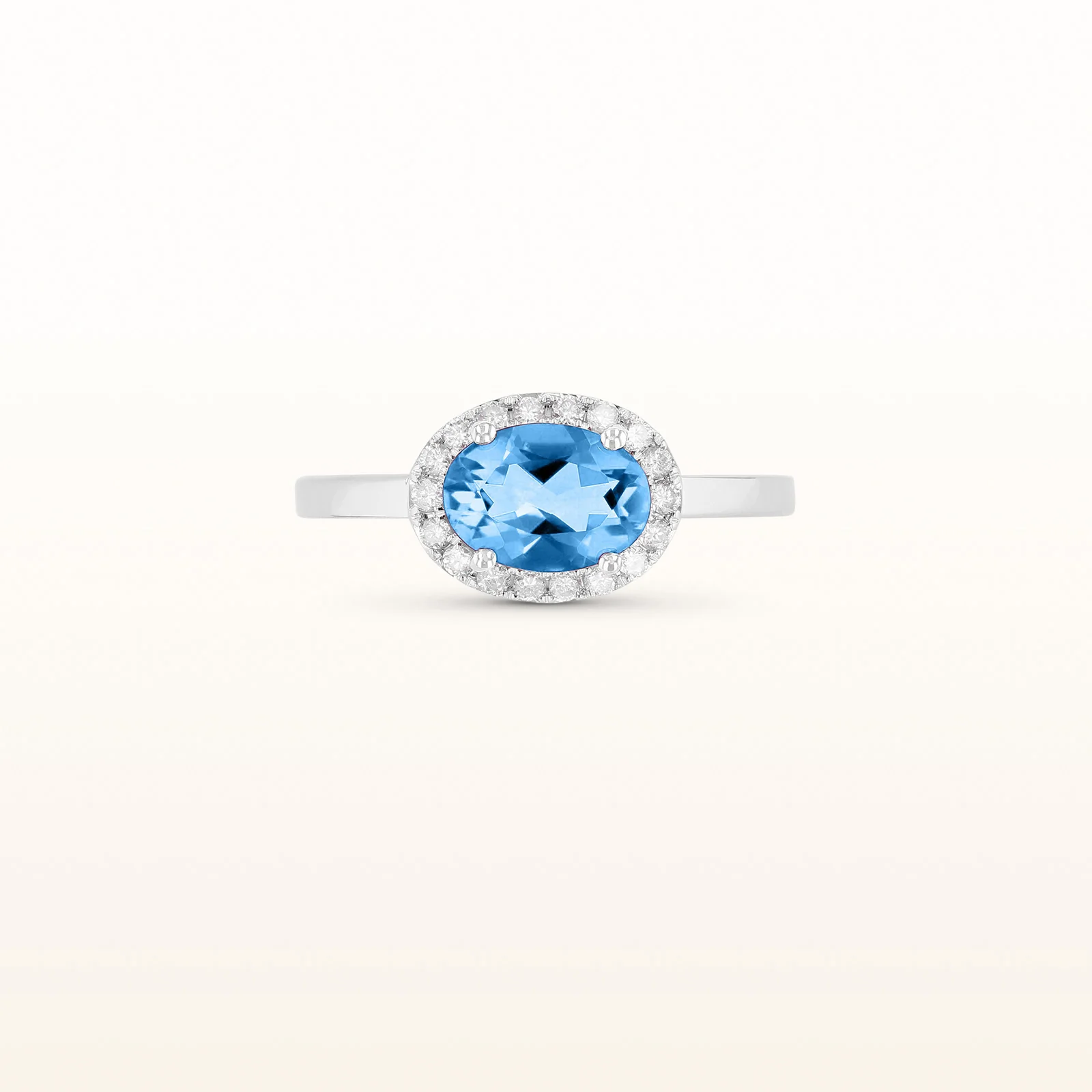 Horizontal Gemstone and Diamond Halo Ring in 14kt White Gold - Image 15