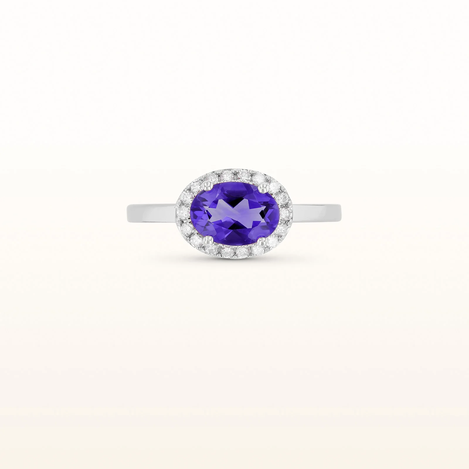 Horizontal Gemstone and Diamond Halo Ring in 14kt White Gold - Image 17